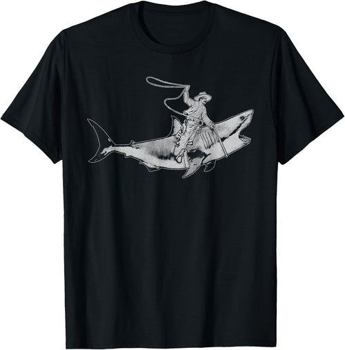 Shark Lover Rodeo Cowboy Riding Great White Vintage Funny