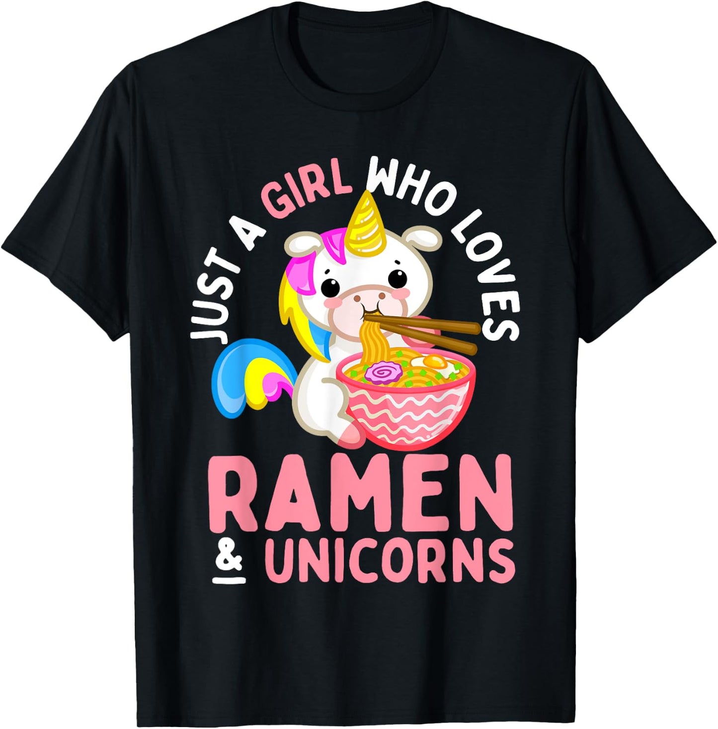 Just a Girl Who Loves Ramen and Unicorns Anime Teen Girls T-Shirt - T-Shirt | Black