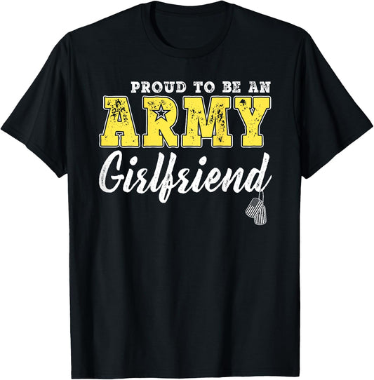 Proud Army Girlfriend US Flag Dog Tags Military Couple Gifts T-Shirt - T-Shirt | Black