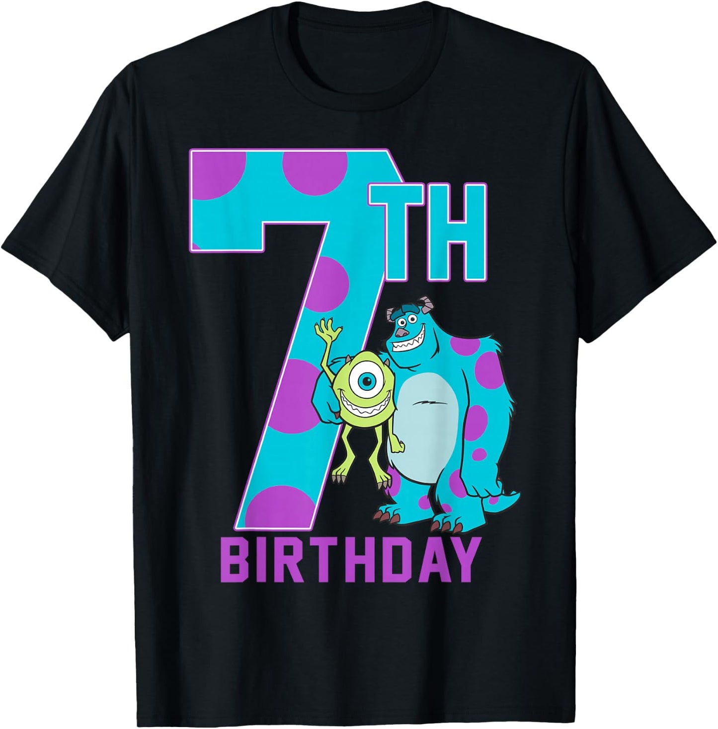 Disney Pixar Monsters Inc. Mike & Sully Happy 7th Birthday T-Shirt - T-Shirt | Black