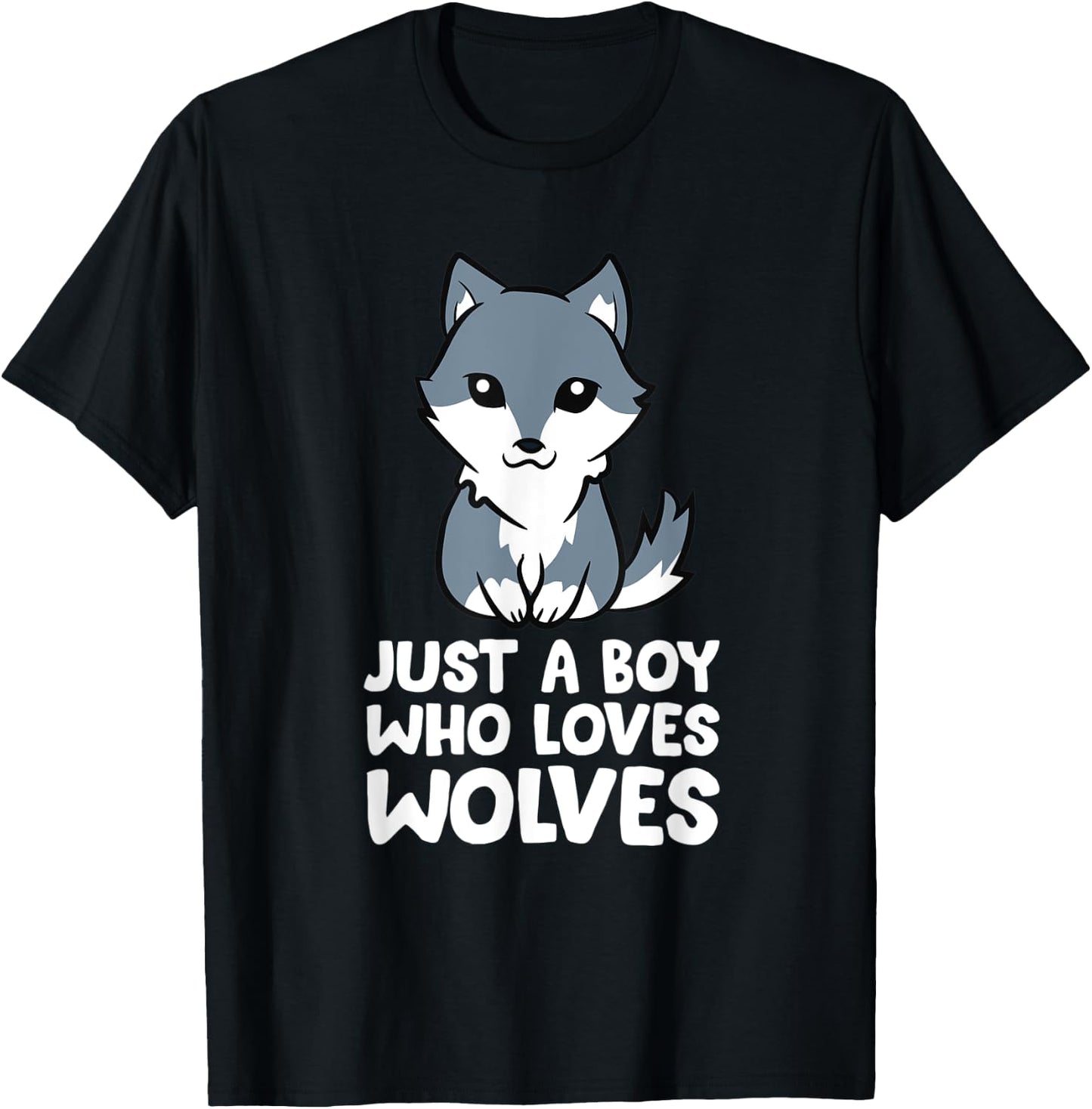 Just a Boy Who Loves Wolves T-Shirt - T-Shirt | Black