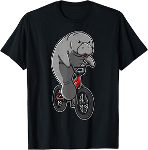Manatees Sea Cows Dugong Biker Cyclist Floaty Potatoes Gift T-Shirt - T-Shirt | Black