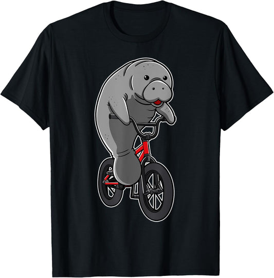 Manatees Sea Cows Dugong Biker Cyclist Floaty Potatoes Gift T-Shirt - T-Shirt | Black