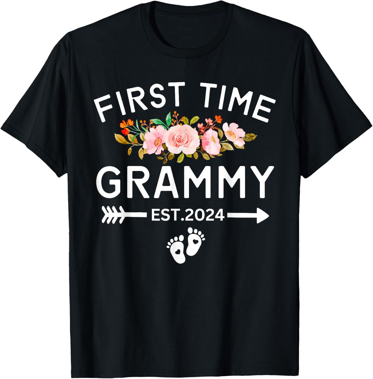 First Time Grammy Est 2024 Promoted To New Mom Baby Shower T-Shirt - T-Shirt | Black