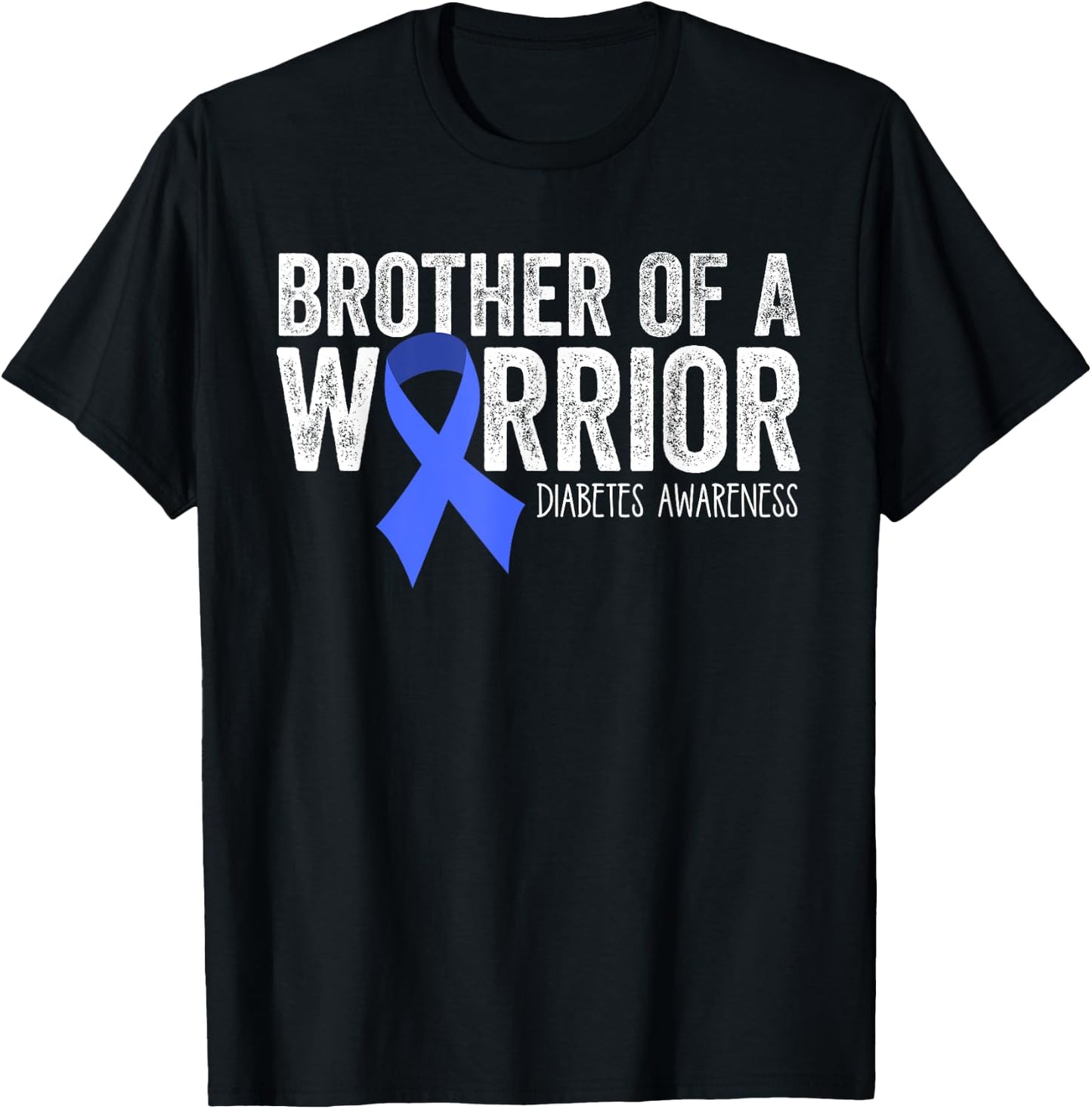 Brother of a Warrior T1D Diabetic Blue Ribbon Support Gift T-Shirt - T-Shirt | Black
