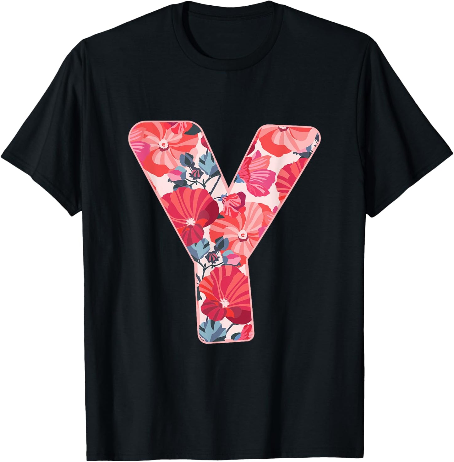 Letter Y Sign Alphabet Last Name Consonants Flower Gift T-Shirt - T-Shirt | Black