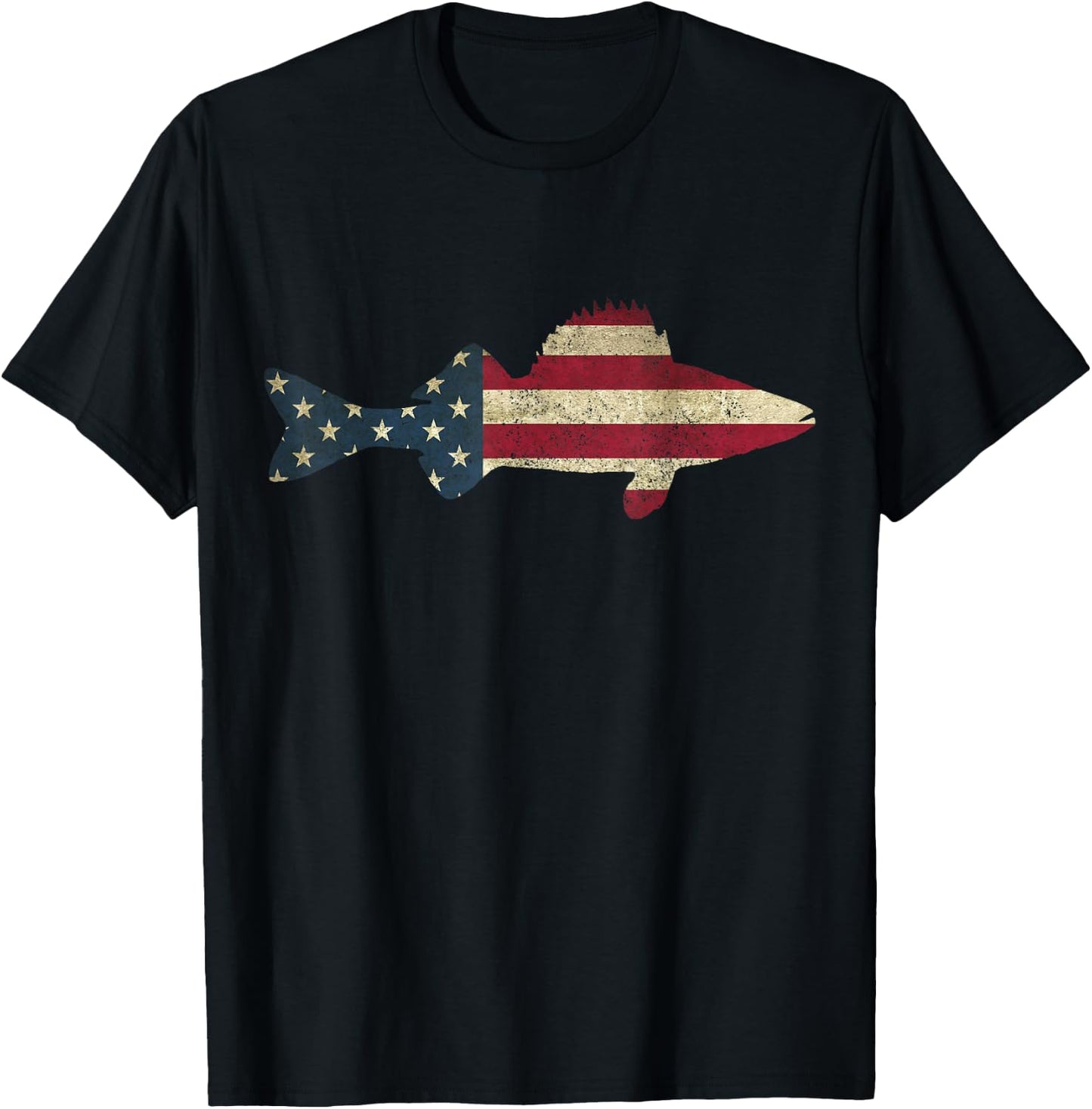 Walleye Fishing American Flag Zander Fisherman T-Shirt - T-Shirt | Black