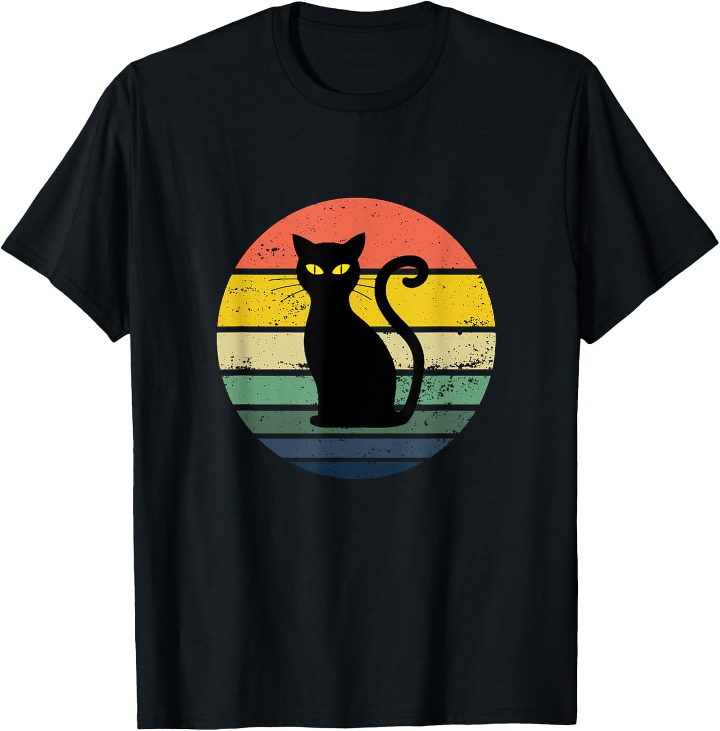 Distressed Retro Sunset Black Cat Women Girls Kids T-Shirt - T-Shirt | Black