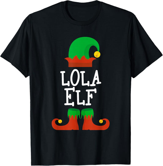 Family I'm The Lola Elf Christmas Pajama Matching Funny T-Shirt - T-Shirt | Black
