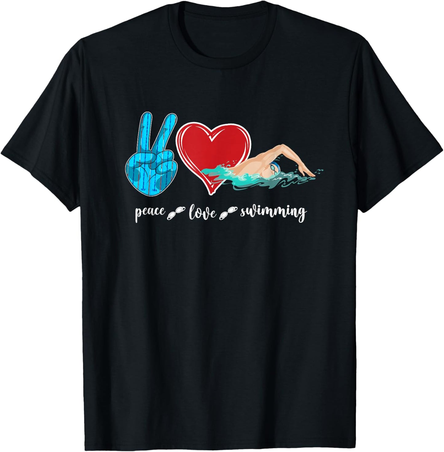 Swimmer Swim Peace Love Swimming Heart T-Shirt - T-Shirt | Black