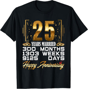 25 Years Married - Funny 25th Wedding Anniversary T-Shirt - T-Shirt | Black