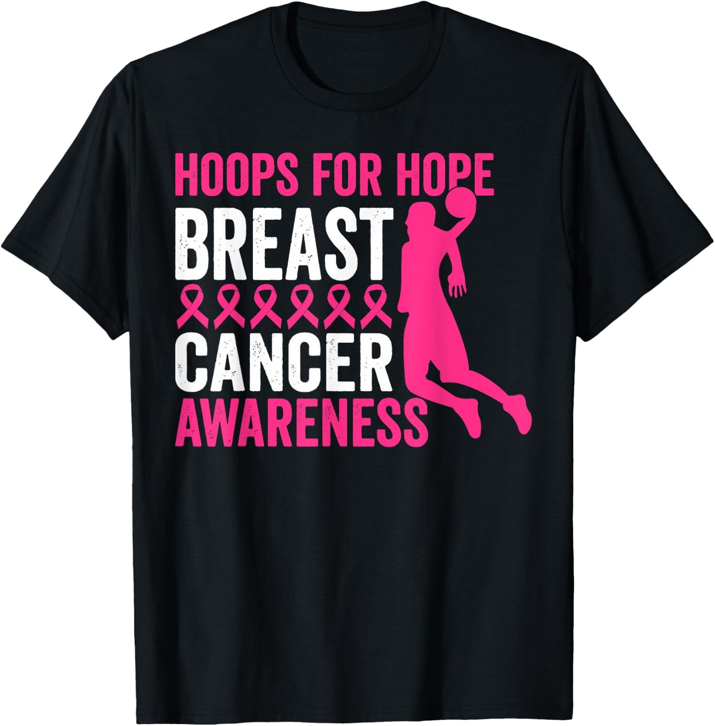 Hoops For Hope Basketball Family Breast Cancer Awareness T-Shirt - T-Shirt | Black