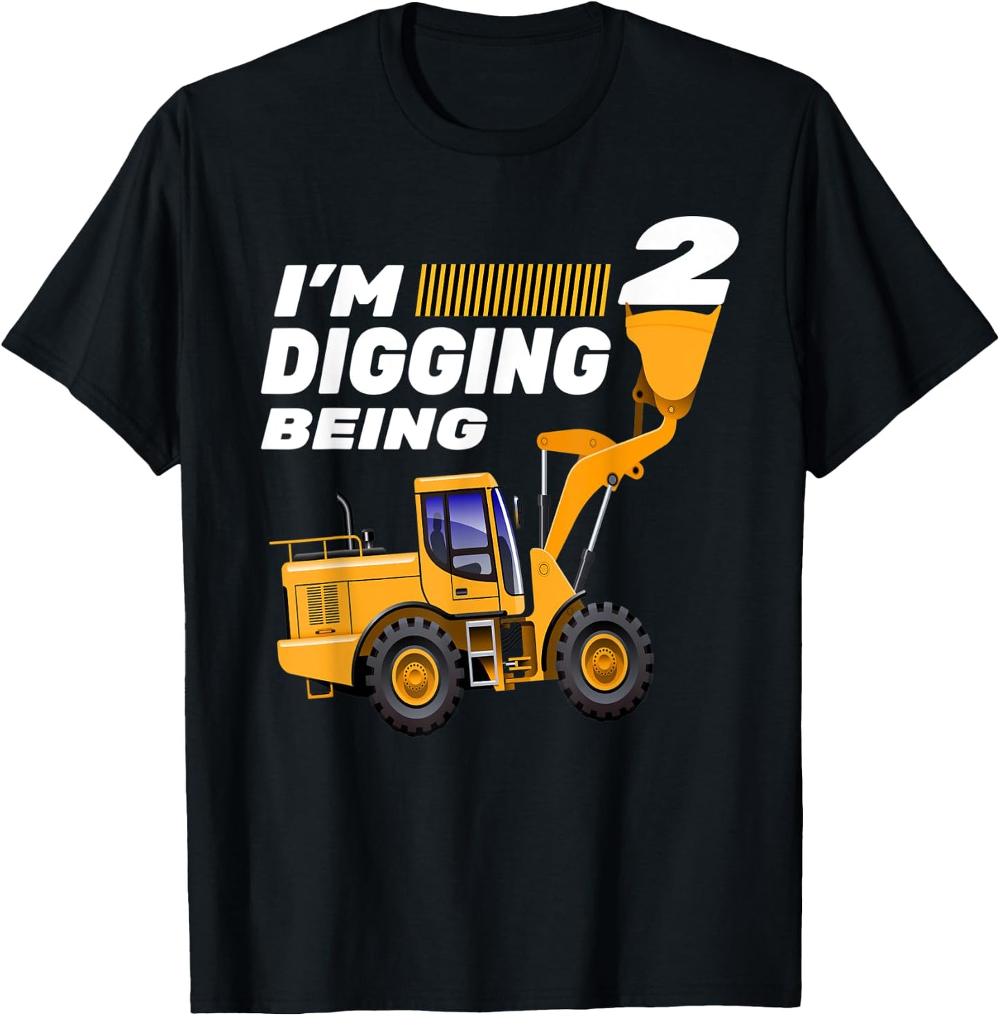 2nd Birthday Shirt Bulldozer Tractor Construction Party T-Shirt - T-Shirt | Black