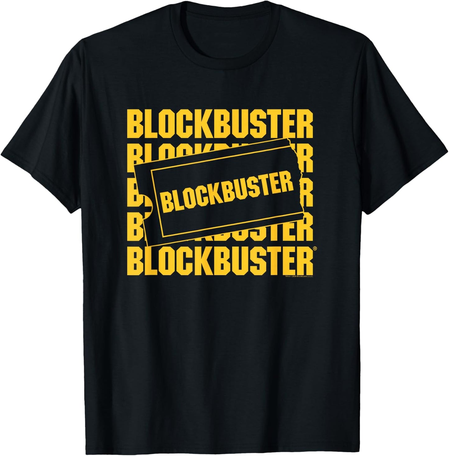 Blockbuster Repeating Logo with Ticket T-Shirt - T-Shirt | Black