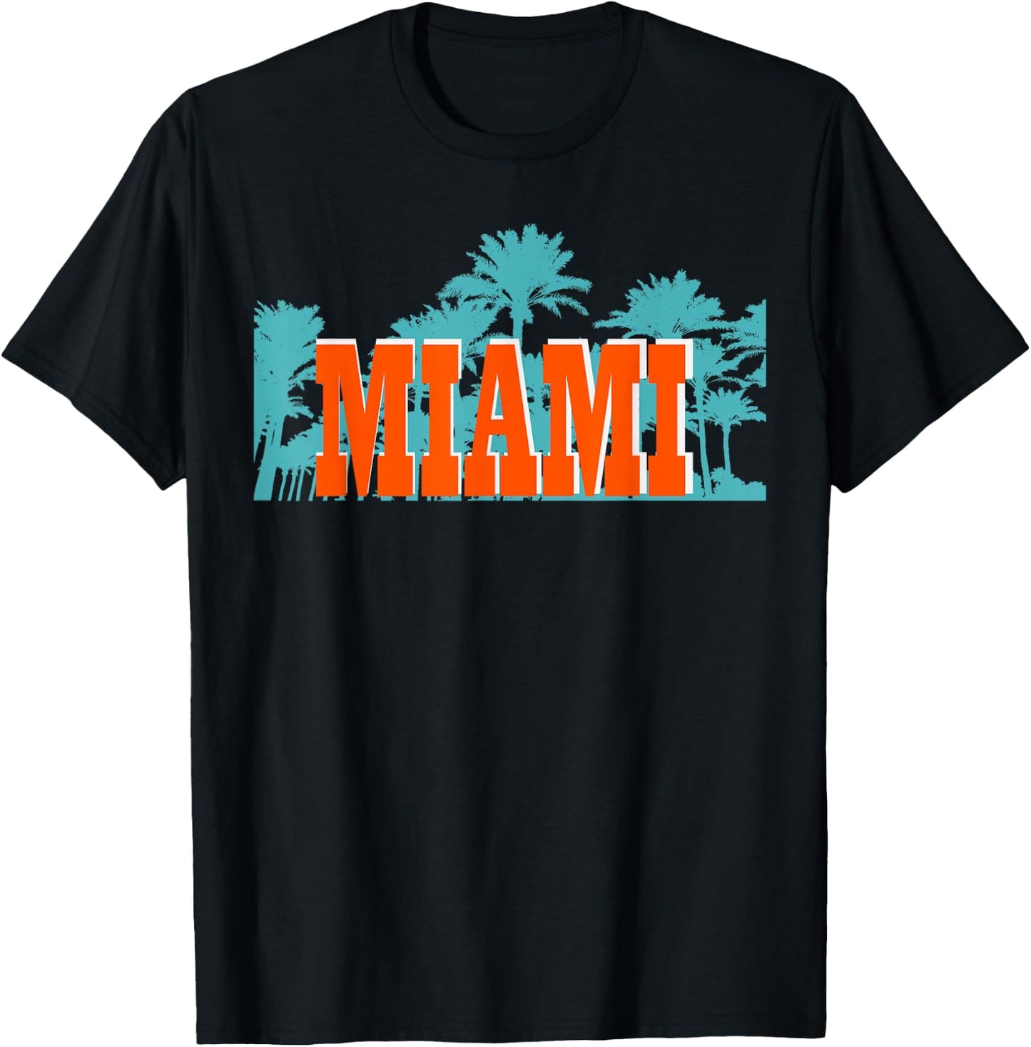 Miami Orange Turquoise Palm Trees T-Shirt - T-Shirt | Black