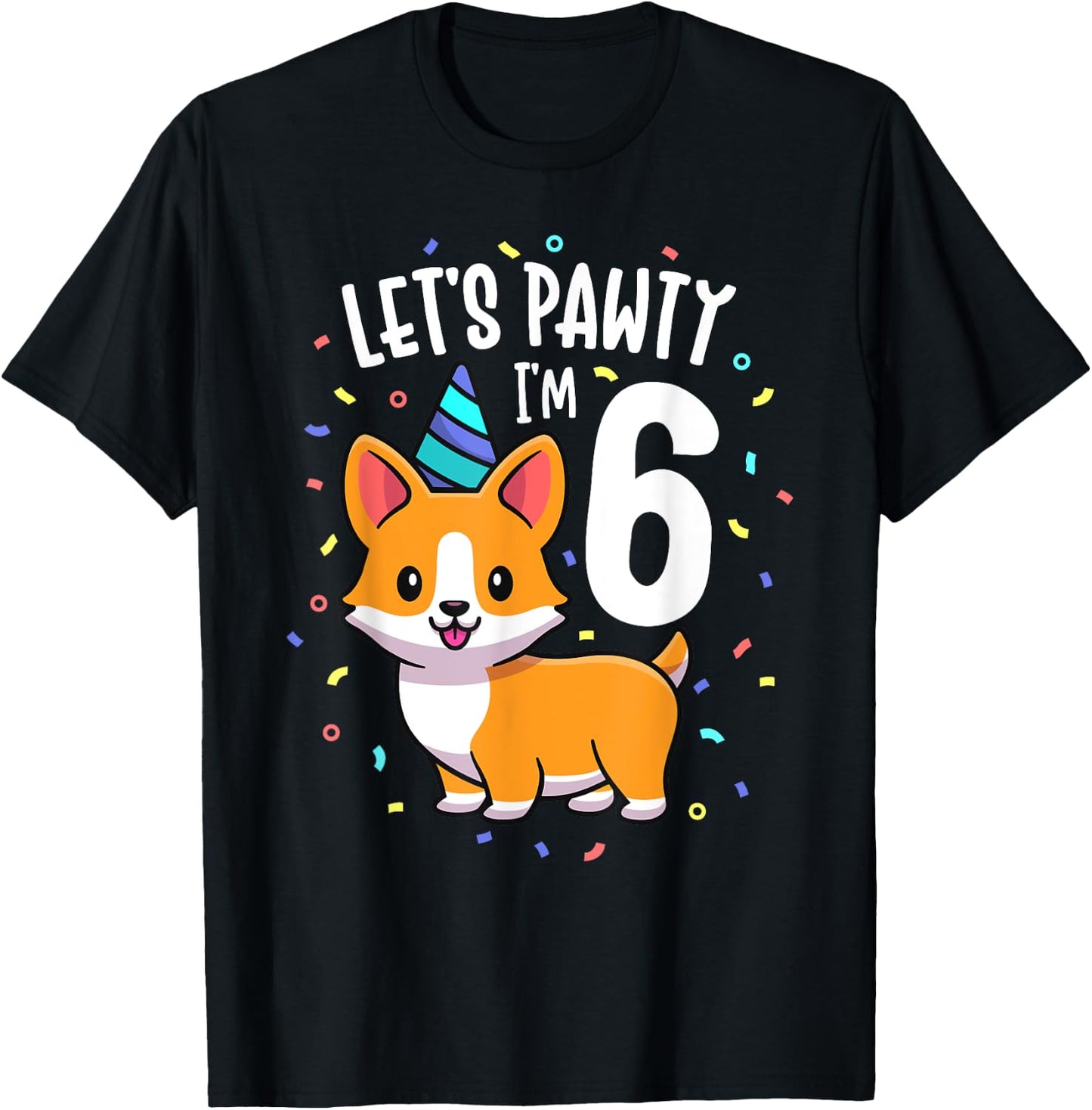 6 Years Old Corgi Dog Lover 6th Birthday Party Outfit Kid T-Shirt - T-Shirt | Black