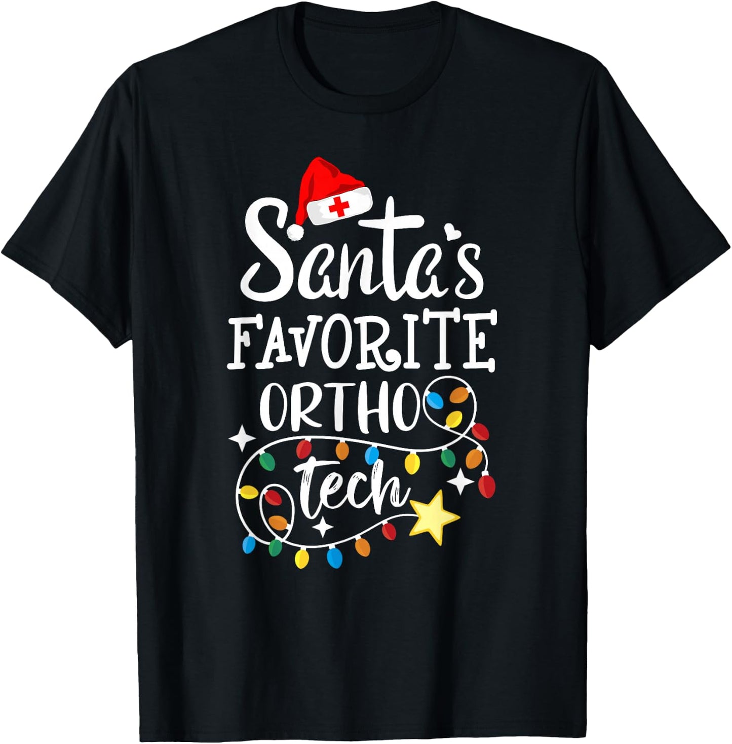 Christmas Orthopedic Technician Santa's Favorite Ortho Tech T-Shirt - T-Shirt | Black