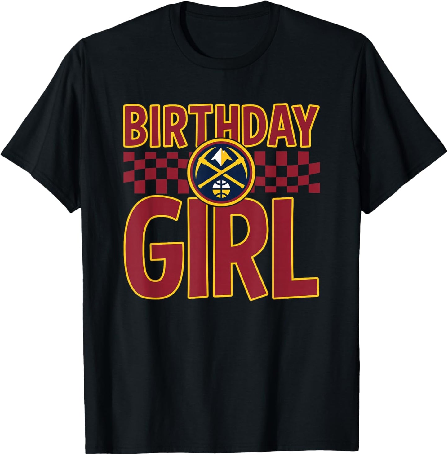 NBA Denver Nuggets Birthday Girl Checkered Logo T-Shirt - T-Shirt | Black