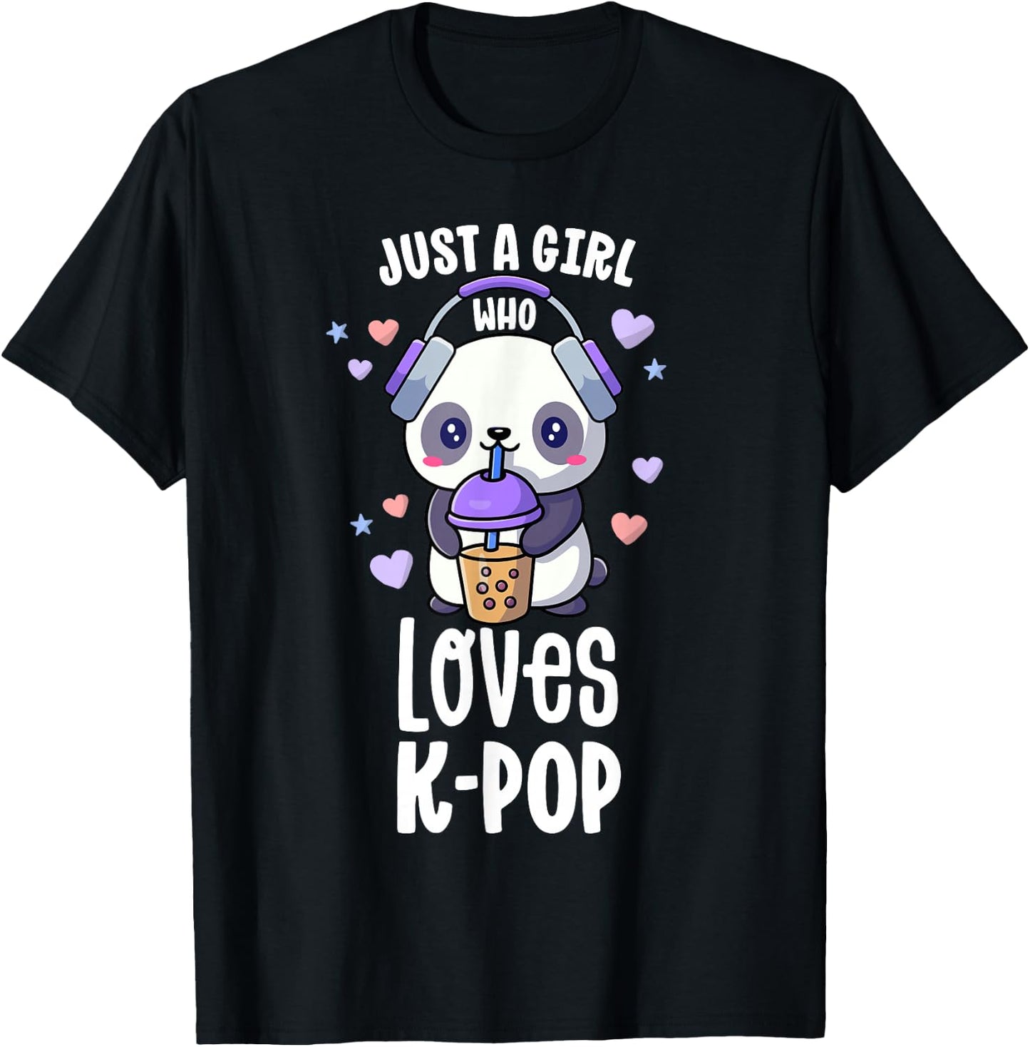 Just A Girl Who Loves K-Pop Shirt Gift Kawaii Boba and Kpop T-Shirt - T-Shirt | Black