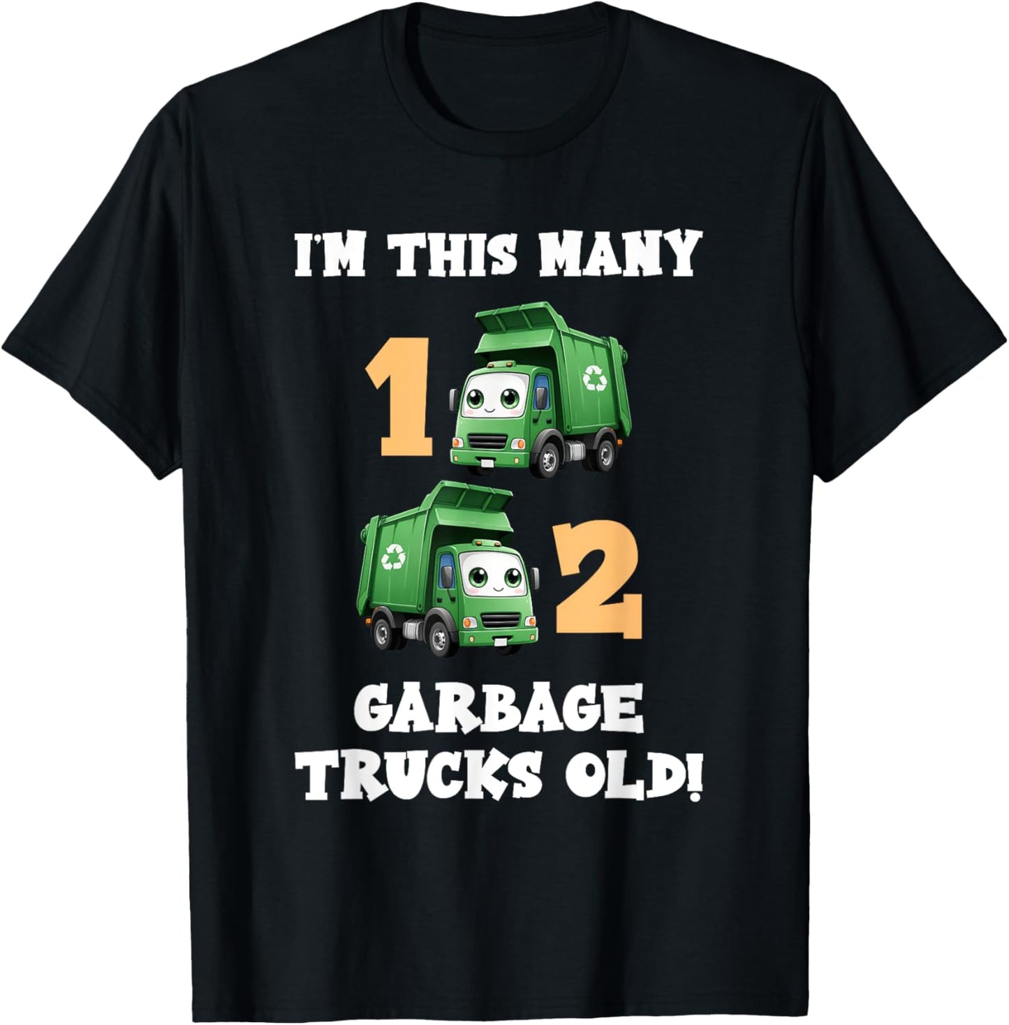 2nd Birthday Boy I'm This Many Garbage Trucks 2 Years Old T-Shirt - T-Shirt | Black