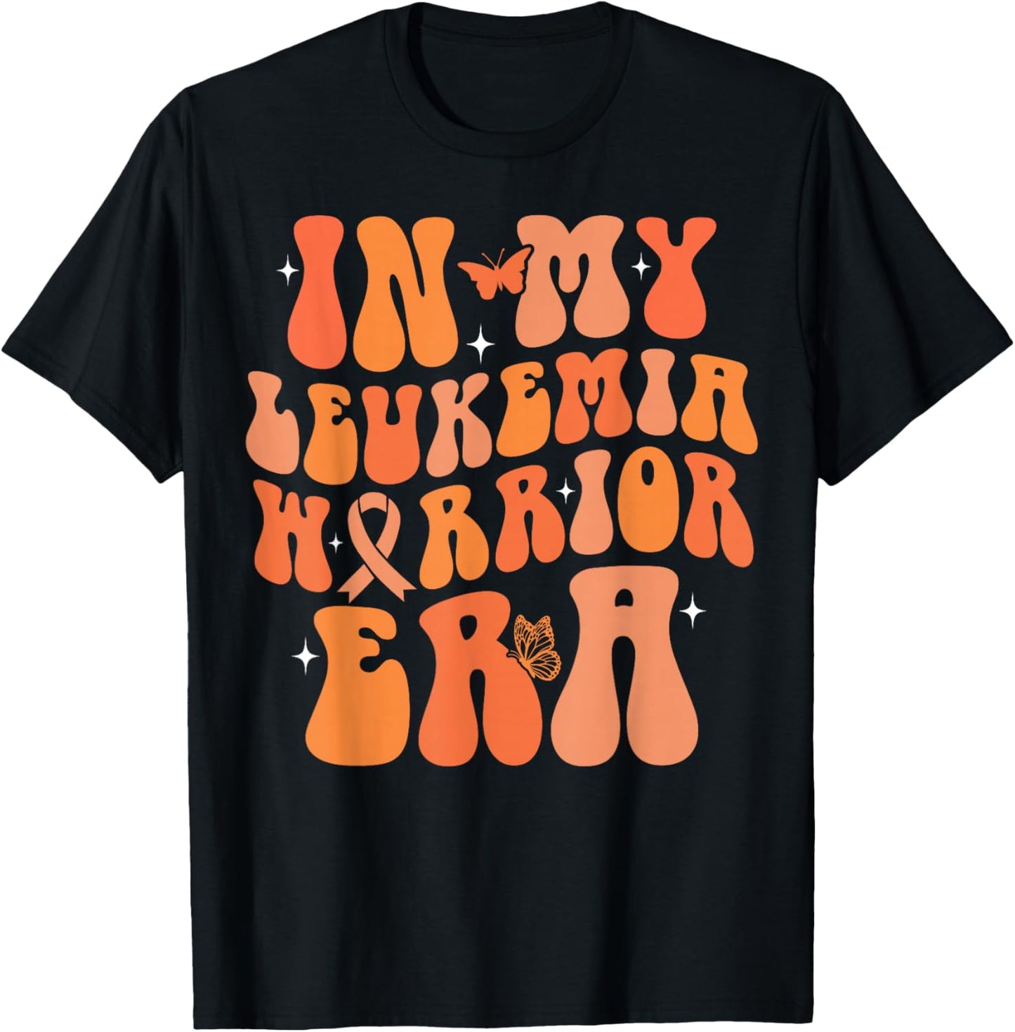 Groovy Leukemia Cancer Awareness Women In My Leukemia Warrior Era Leukemia Awareness Orange Ribbon T-Shirt - T-Shirt | Black