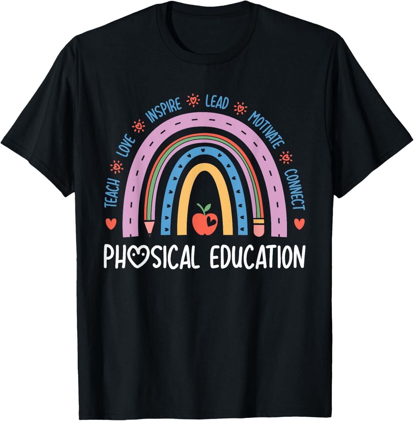 P.E. Teacher Boho Rainbow Funny Physical Education Teacher T-Shirt - T-Shirt | Black