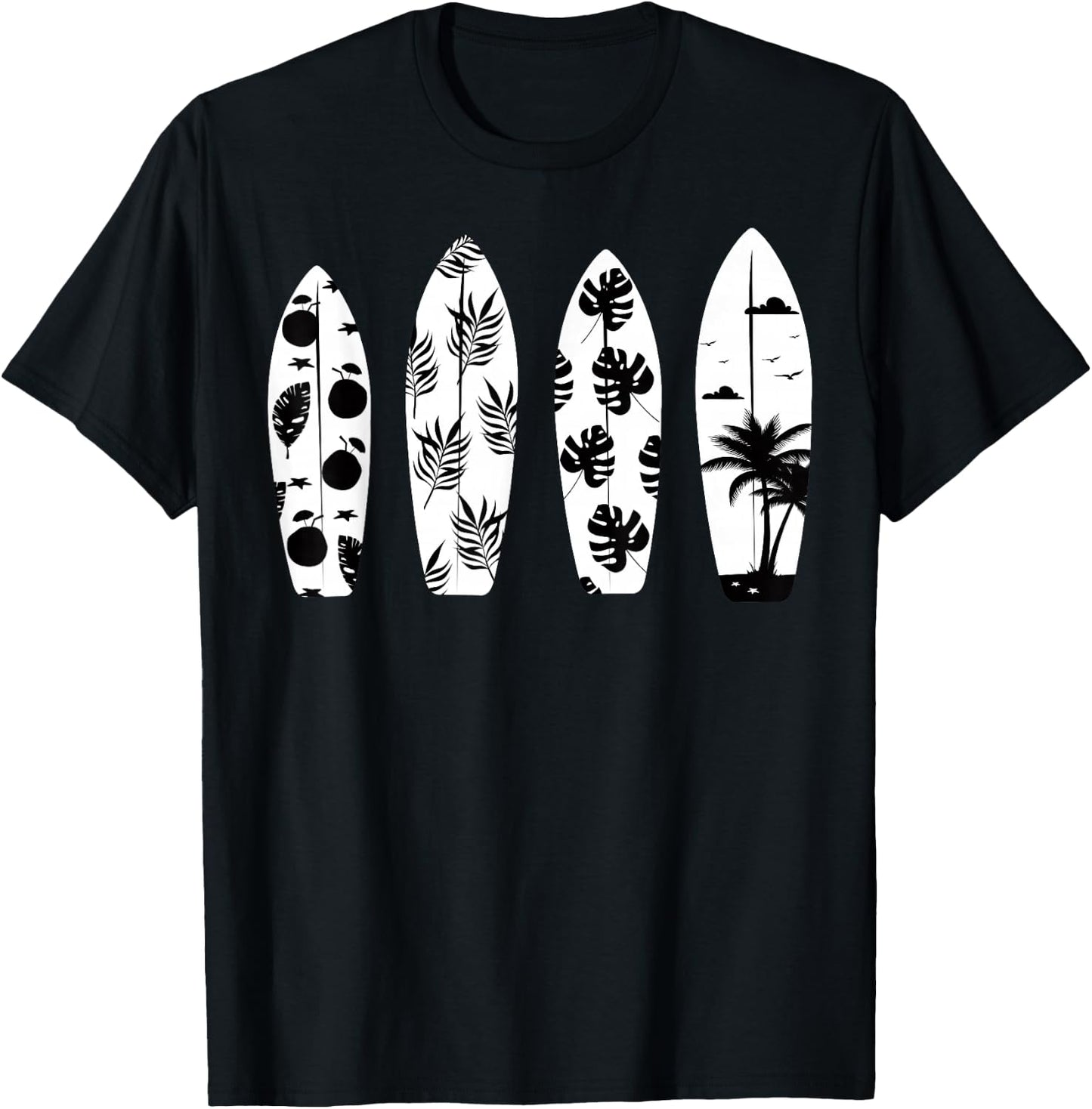 Surfboard Palm Trees Surfing Surfer Waves Surf Beach Summer Women Girls Kids T-Shirt - T-Shirt | Black