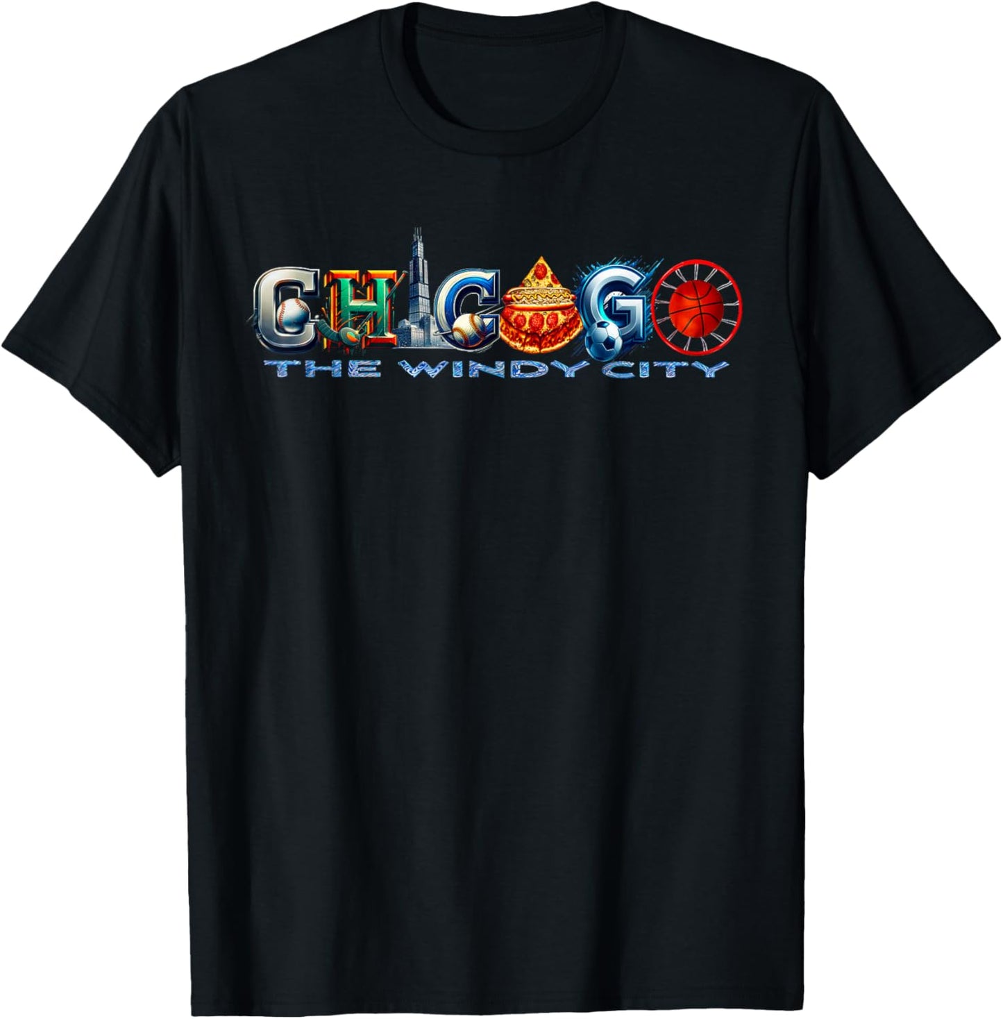 The Windy City A Chicago Sporting Team Fan A Fun Chicagoan T-Shirt - T-Shirt | Black