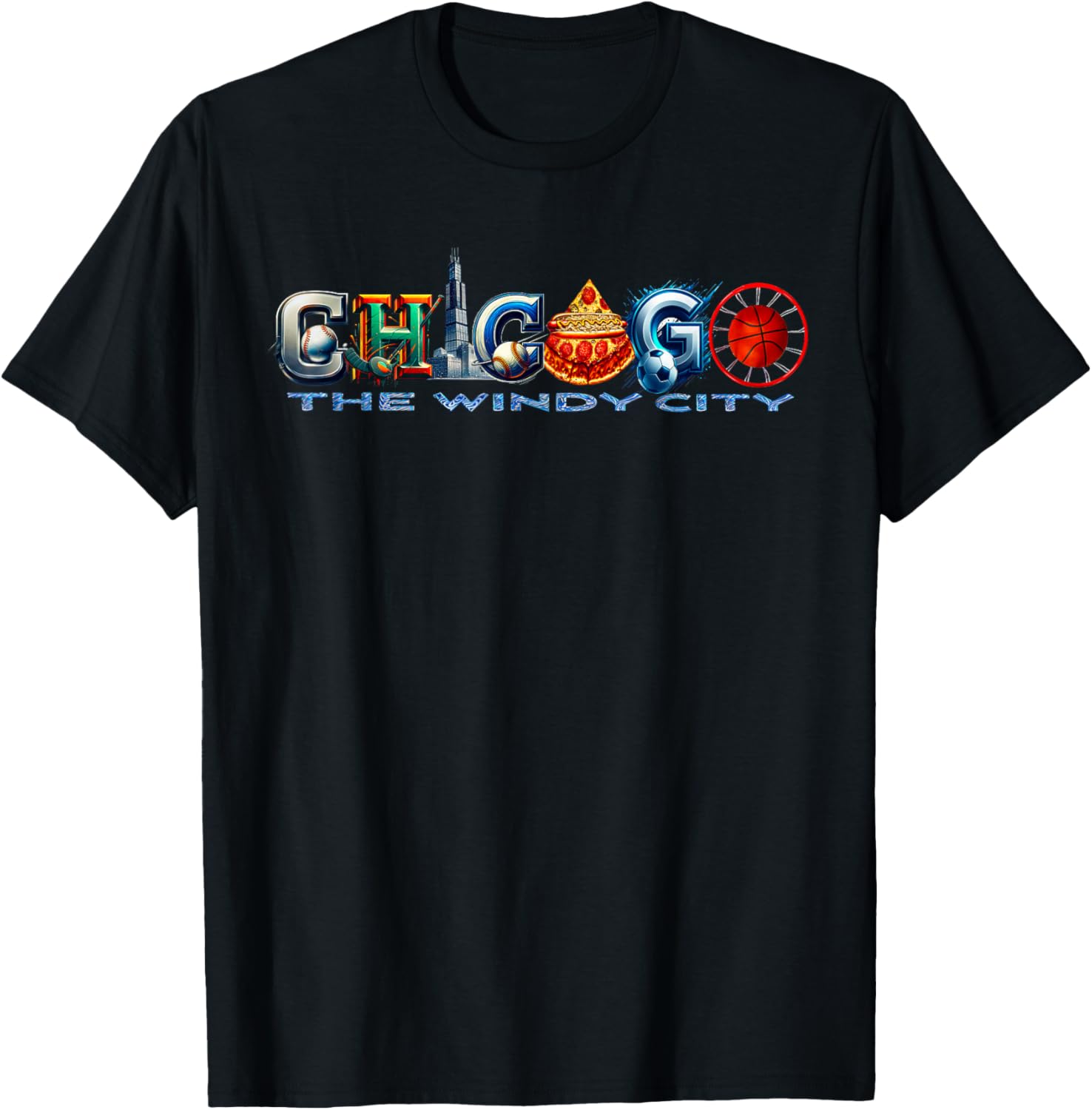 The Windy City A Chicago Sporting Team Fan A Fun Chicagoan T-Shirt - T-Shirt | Black