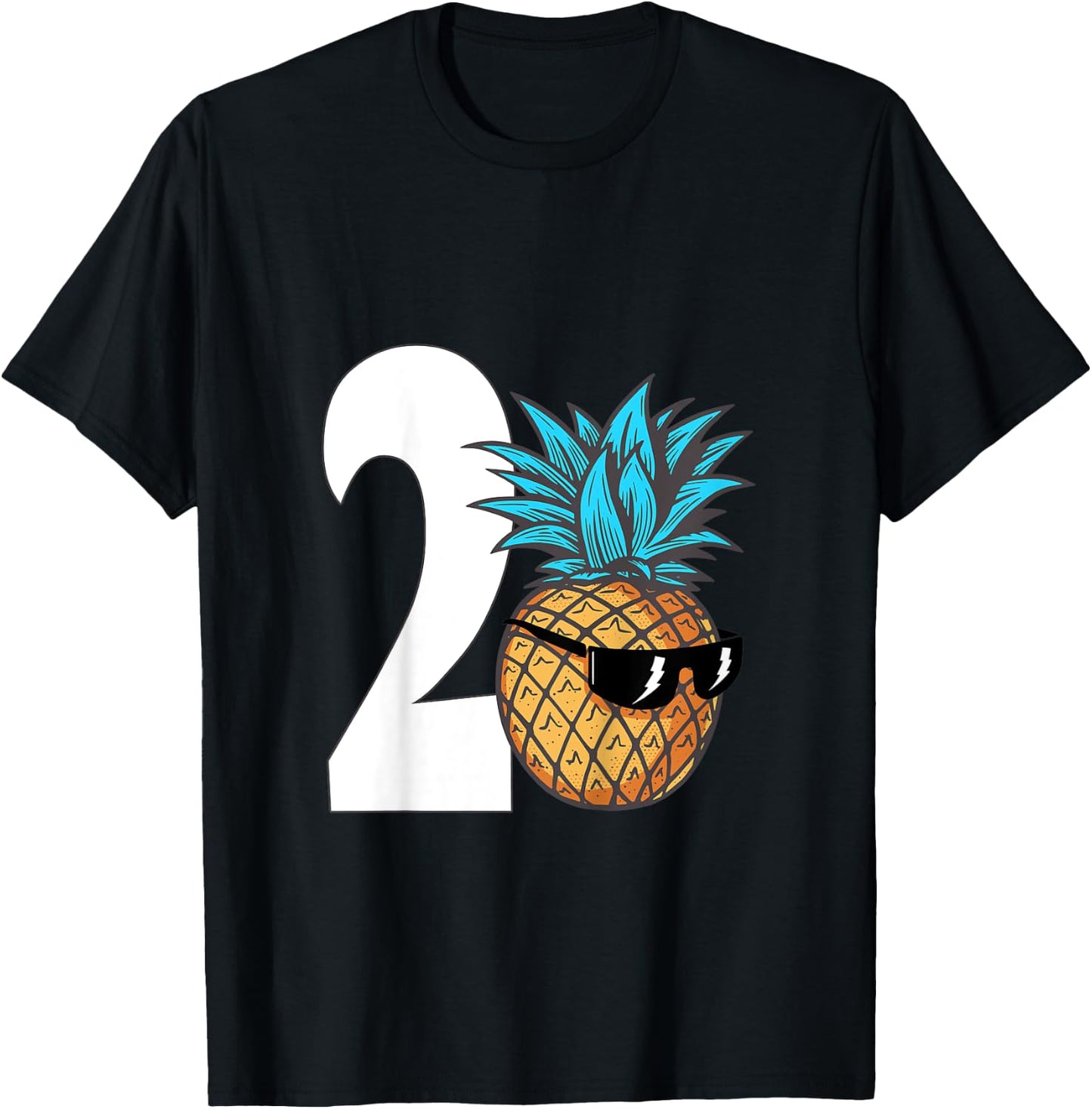 Kids Two Year Old Birthday Boy Cool Pineapple 2nd Birthday Party T-Shirt - T-Shirt | Black