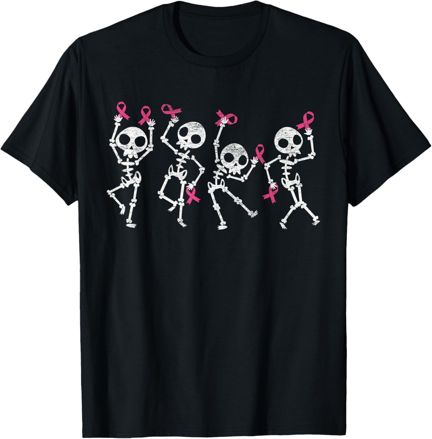 Pink Ribbon Breast Cancer Awareness Skeleton Women Men Kids T-Shirt - T-Shirt | Black