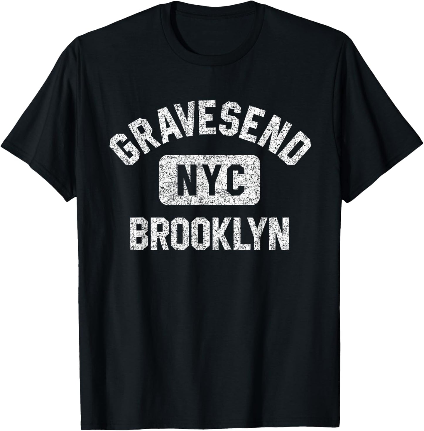 Gravesend Brooklyn NYC Gym Style Distressed White Print T-Shirt - T-Shirt | Black