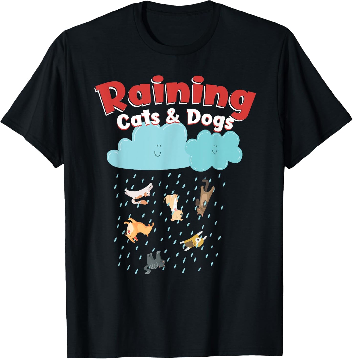Raining Cats And Dogs Rainy Canine Feline Pet Halloween Cute T-Shirt - T-Shirt | Black