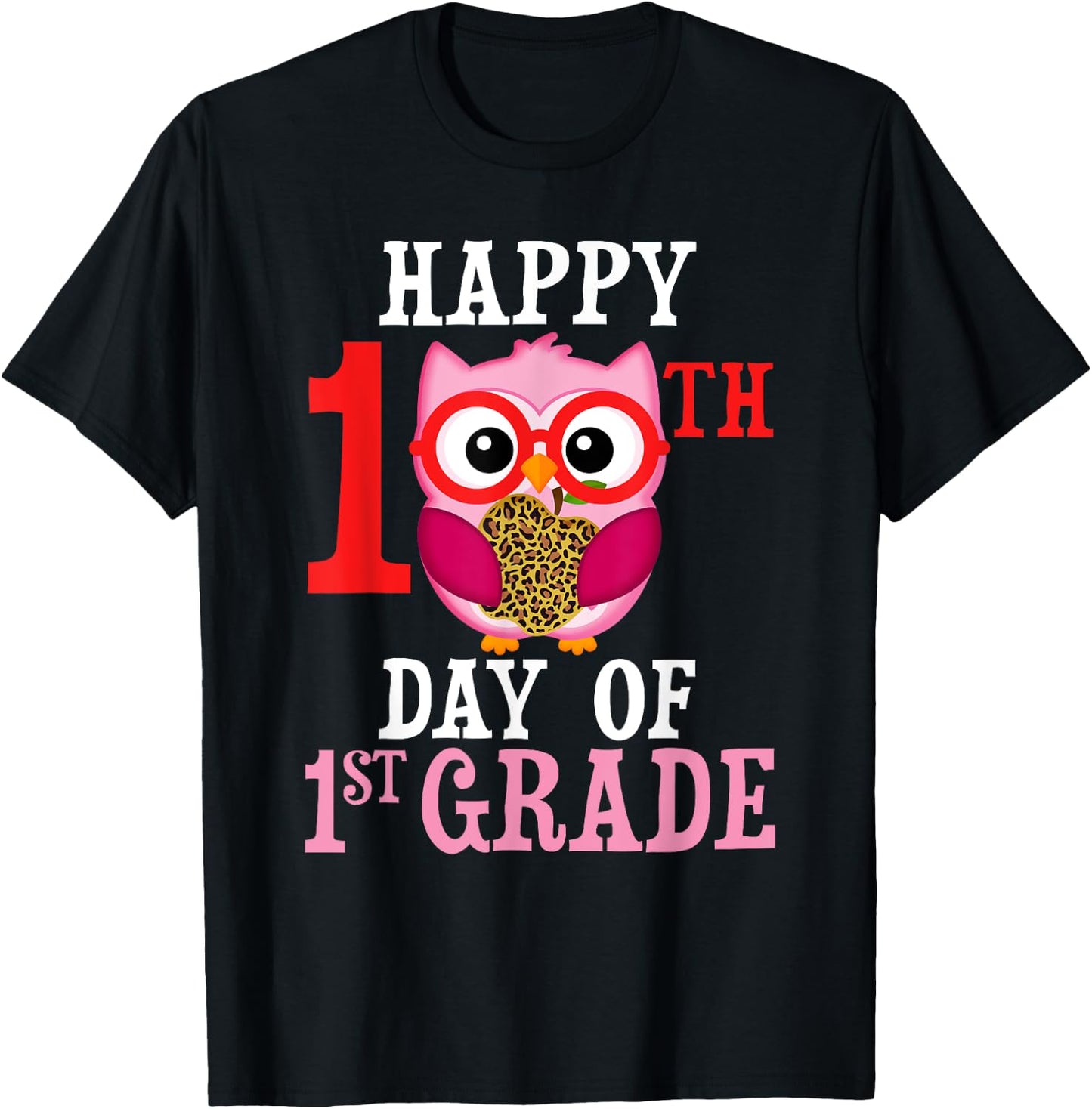 Happy 100th Day Of First Grade Owl Cute Teacher Student Girl T-Shirt - T-Shirt | Black
