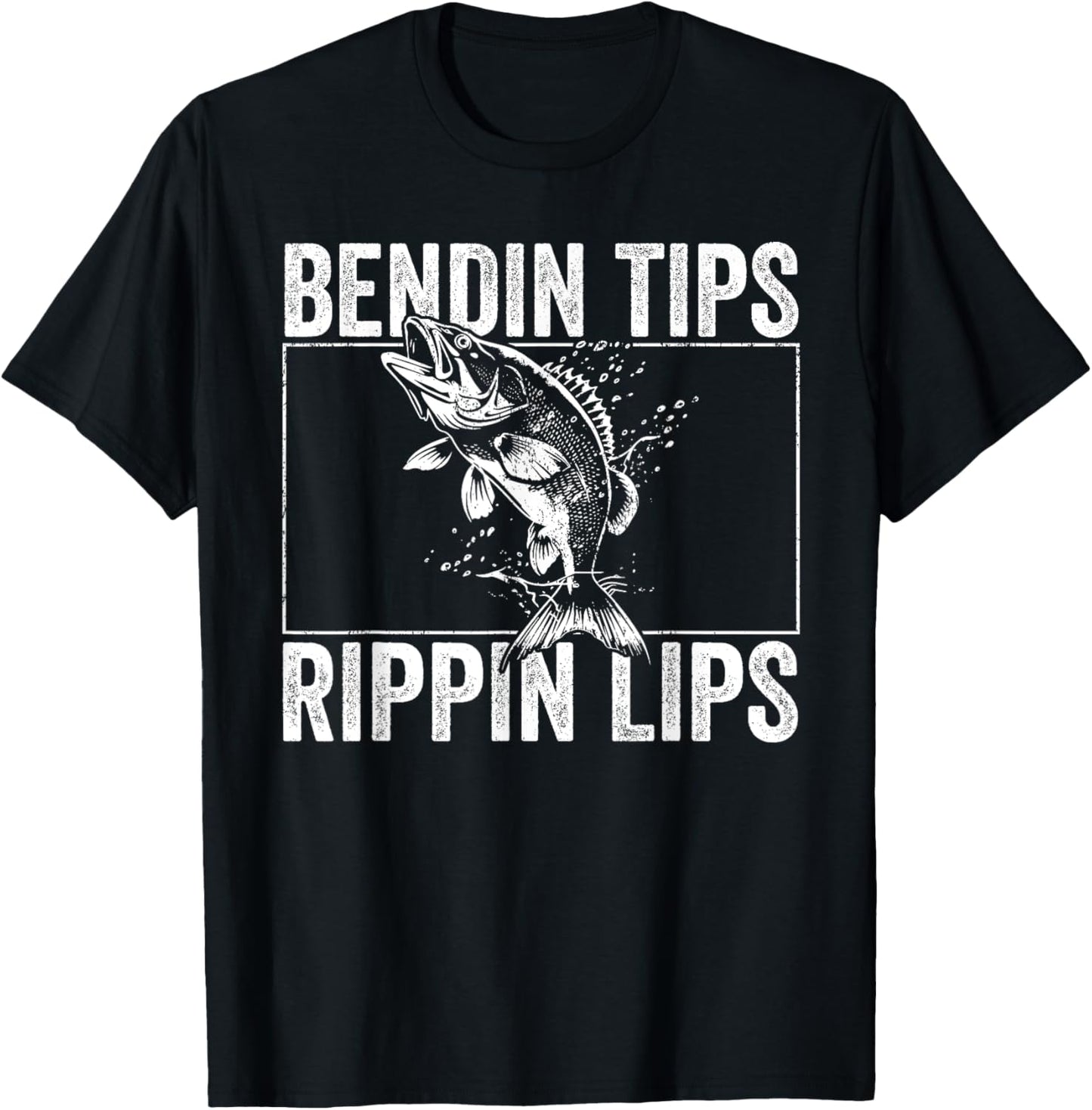 Bass Fish Bending Tips Rippin Lips Dad Fishing T-Shirt - T-Shirt | Black