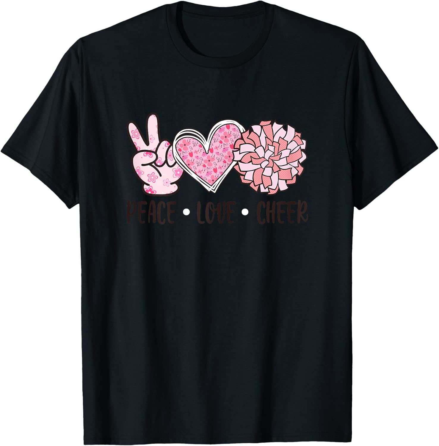 Cheerleading Shirt Girls Peace Love Cheer Cheerleader Women T-Shirt - T-Shirt | Black