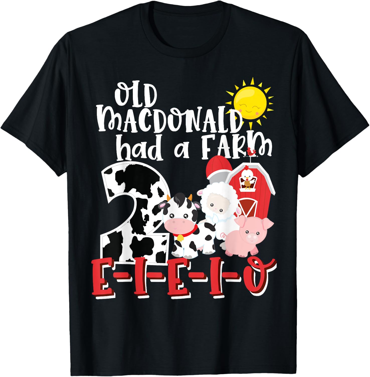 Old MacDonald Farm 2nd Birthday 2 Year Old Birthday Boy Girl T-Shirt - T-Shirt | Black
