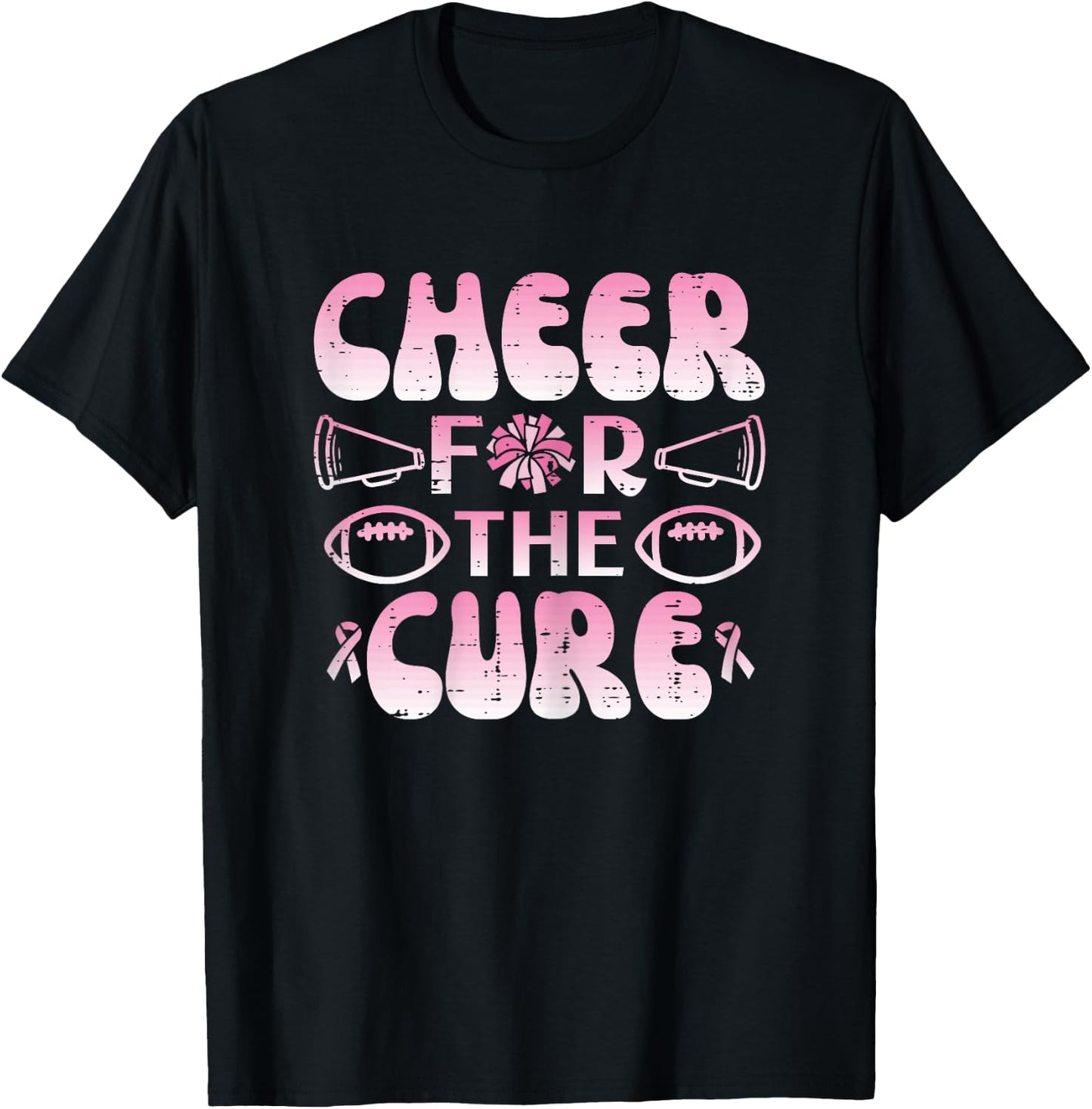 Breast Cancer Football Cheer For Cure Awareness Girls Women T-Shirt - T-Shirt | Black