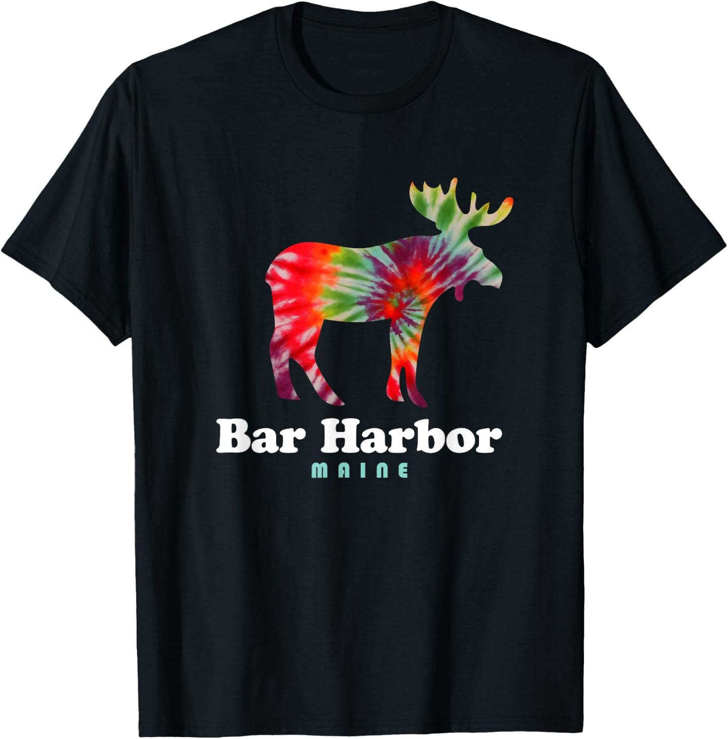 Bar Harbor Moose Maine Acadia National Park Tie Dye T-Shirt - T-Shirt | Black