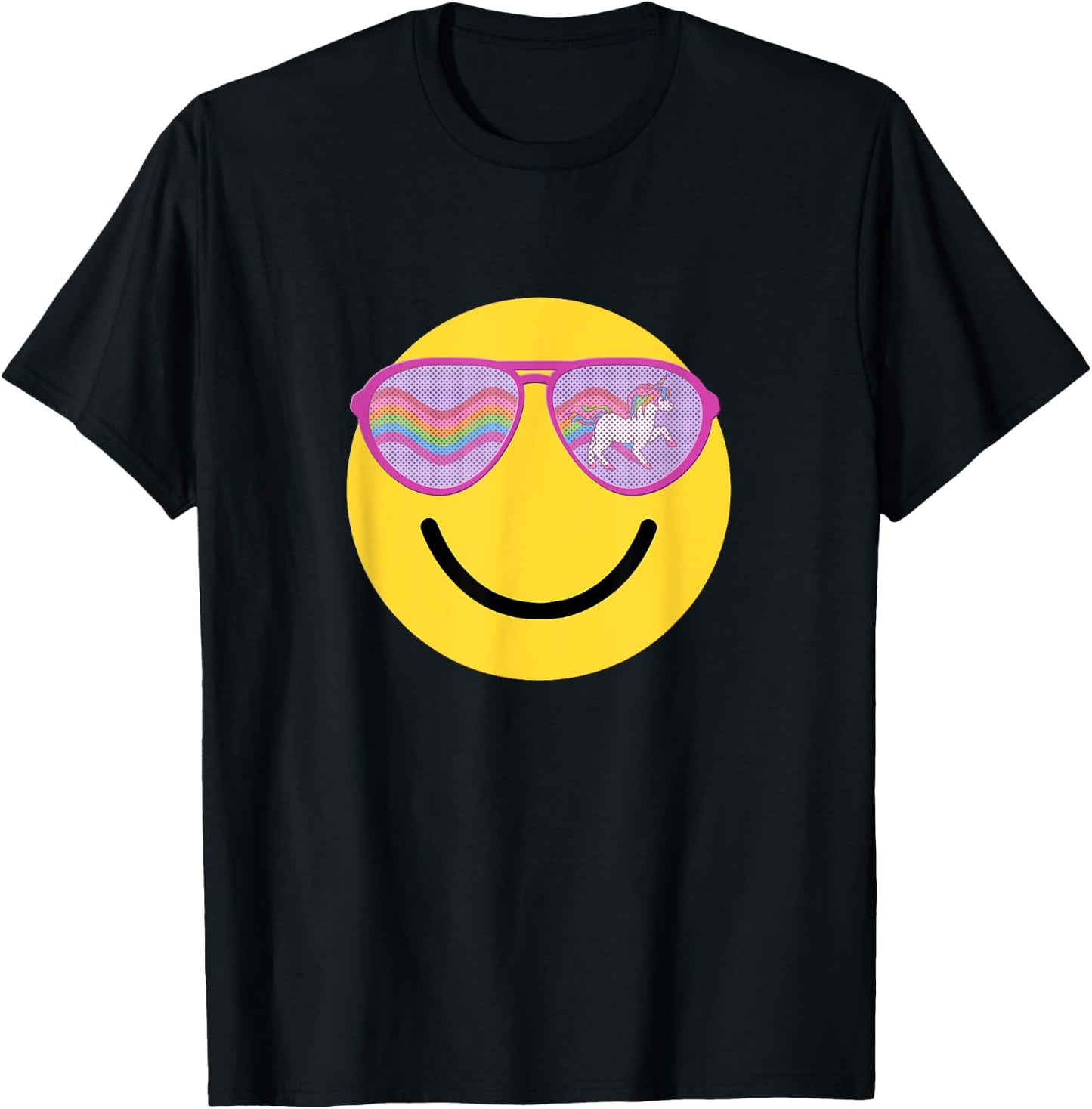 Emoticon Smiling Face With Unicorn Sunglasses T-Shirt - T-Shirt | Black