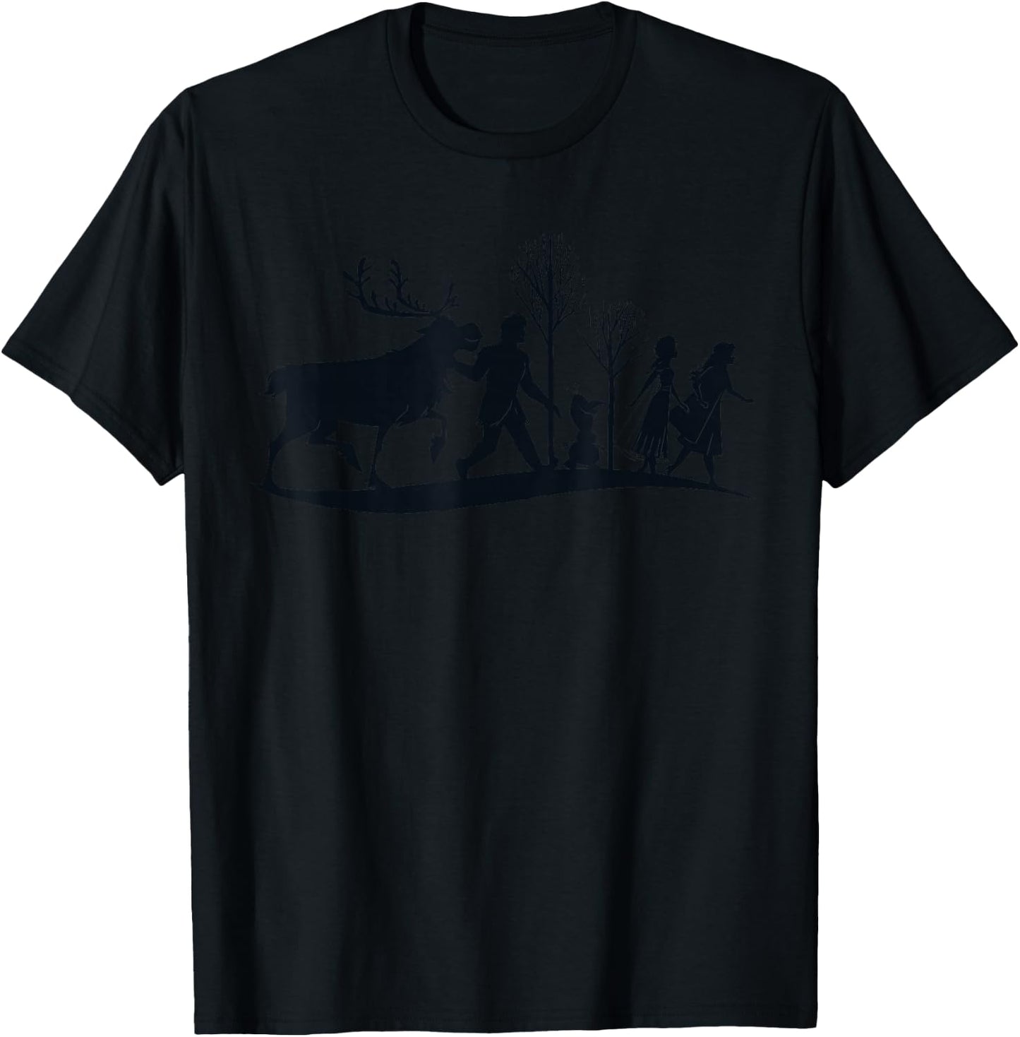 Disney Frozen 2 Characters Anna Elsa Silhouette T-Shirt - T-Shirt | Black