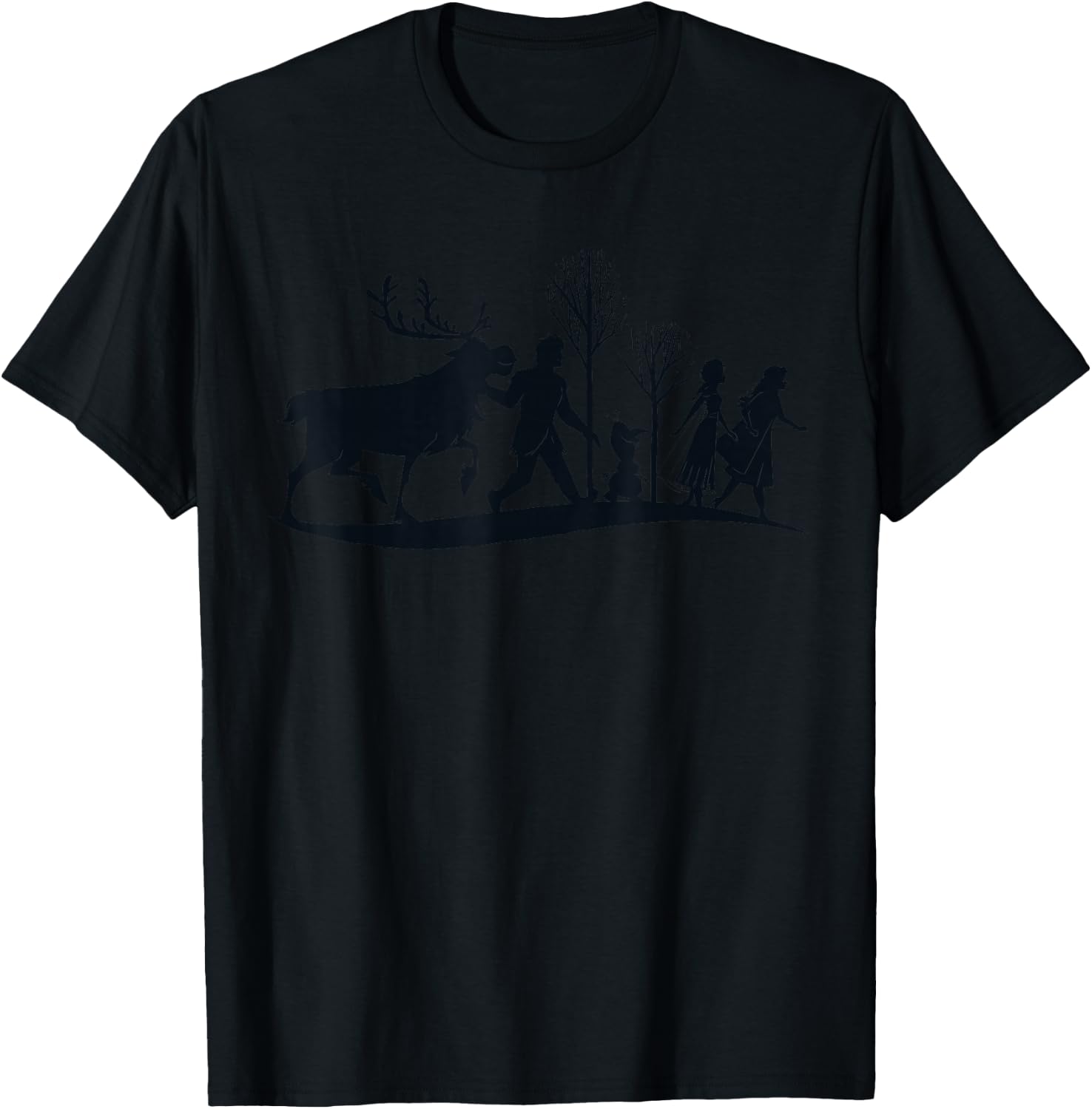Disney Frozen 2 Characters Anna Elsa Silhouette T-Shirt - T-Shirt | Black