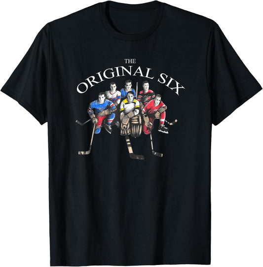 Original Six 6 Vintage Old School Hockey Teams T-Shirt - T-Shirt | Black