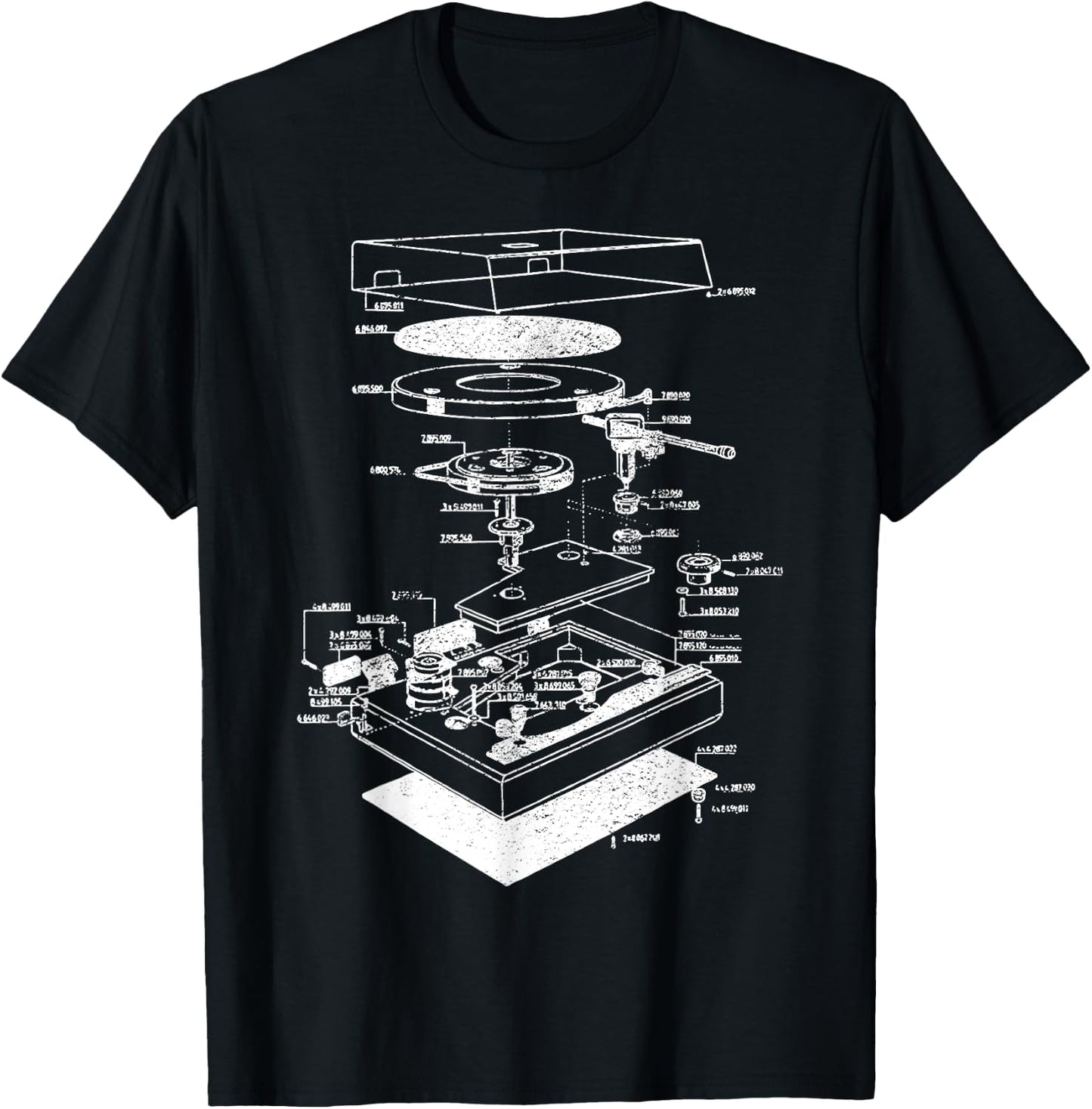 Vintage Blueprint - Phonograph Vinyl Player Retro Chart Gift T-Shirt - T-Shirt | Black