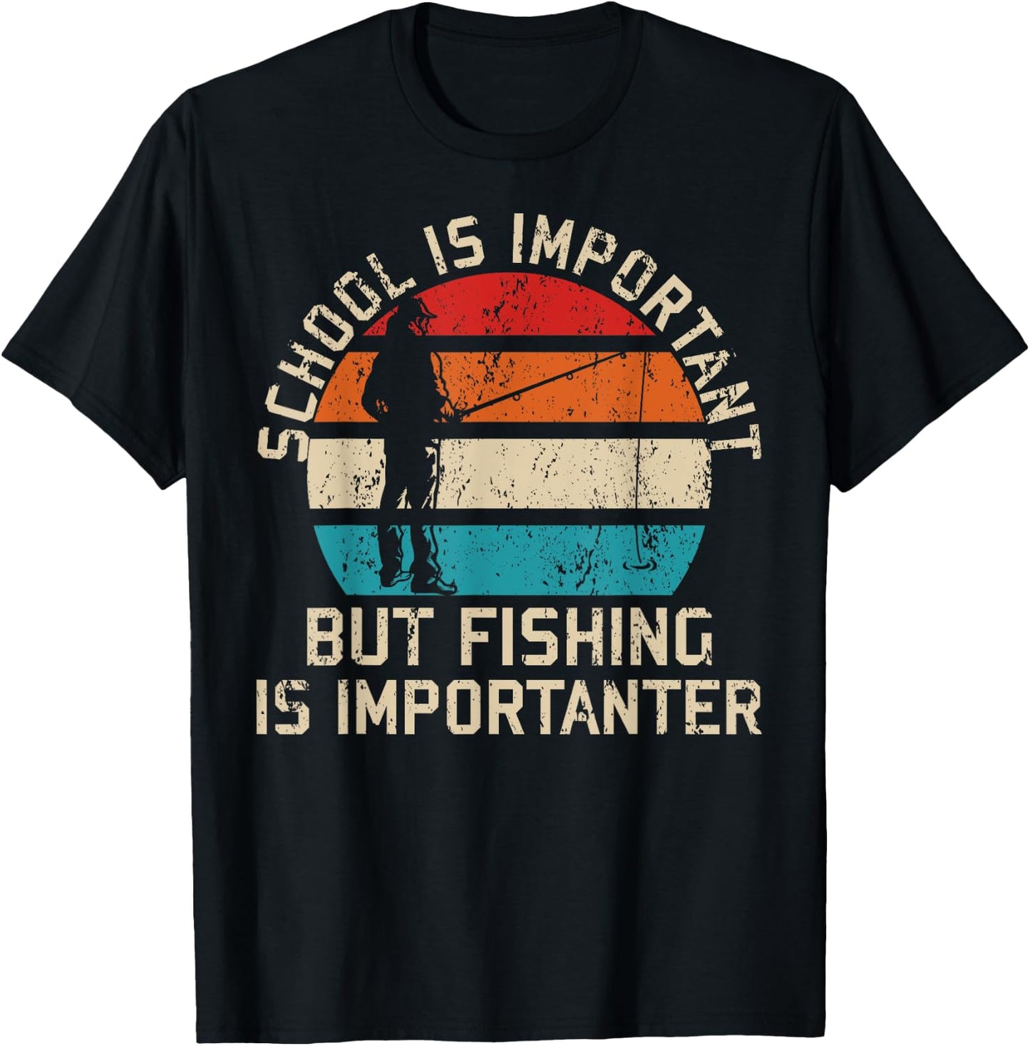 School Is Important But Fishing Is Importanter Youth Kids T-Shirt - T-Shirt | Black