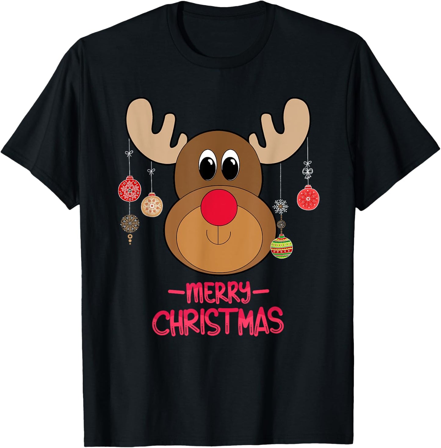 Rudolph Red Nose Reindeer Cute Santa Christmas T-Shirt - T-Shirt | Black