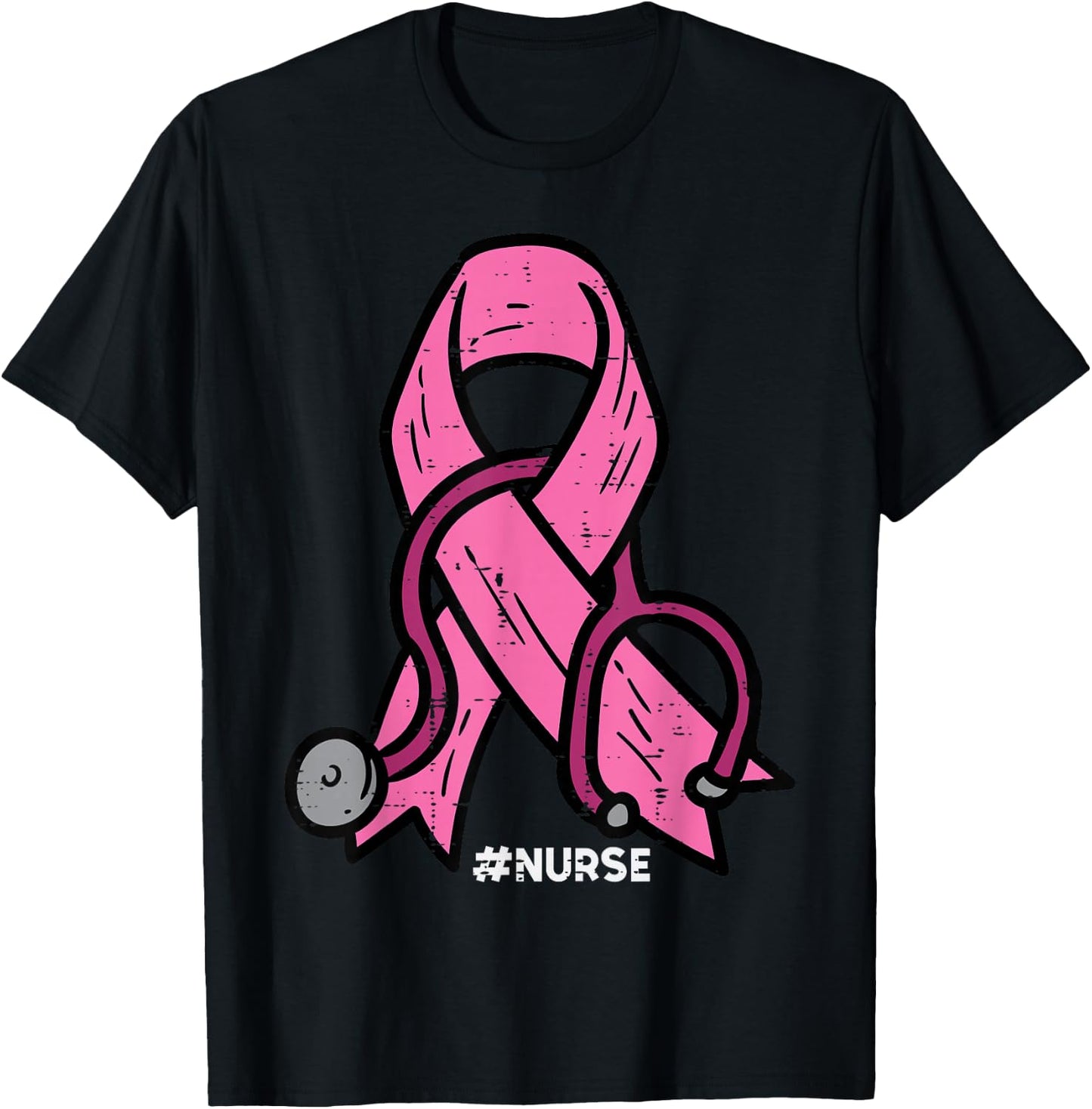 Breast Cancer Awareness Ribbon Nurse Scrub Top Women Men T-Shirt - T-Shirt | Black