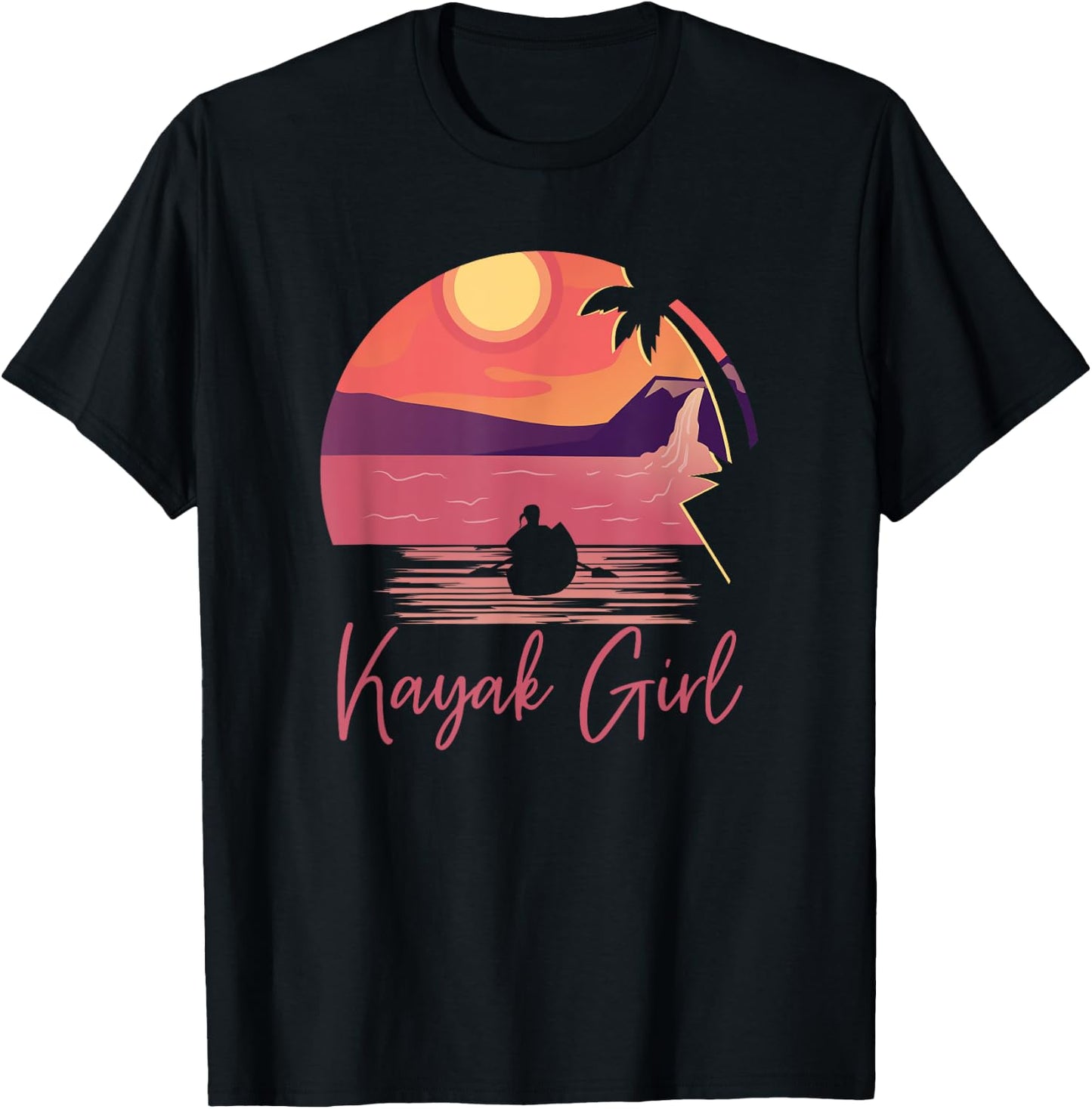 Kayak Girl Women Kayak Outdoor Sport Canoe Sunset Kayaking T-Shirt - T-Shirt | Black
