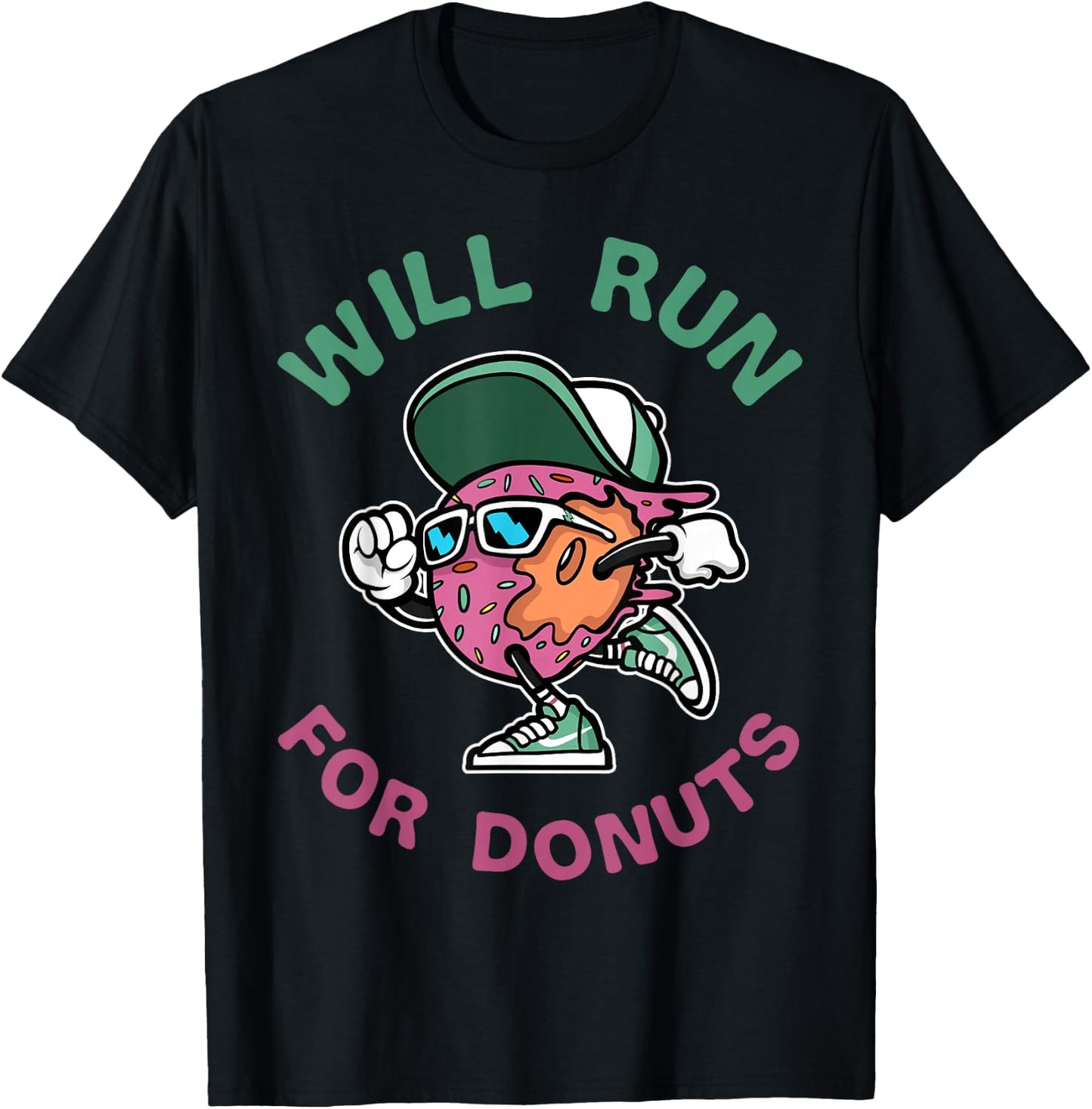 Runner WIll Run For Donuts Funny Runner Marathon Running T-Shirt - T-Shirt | Black