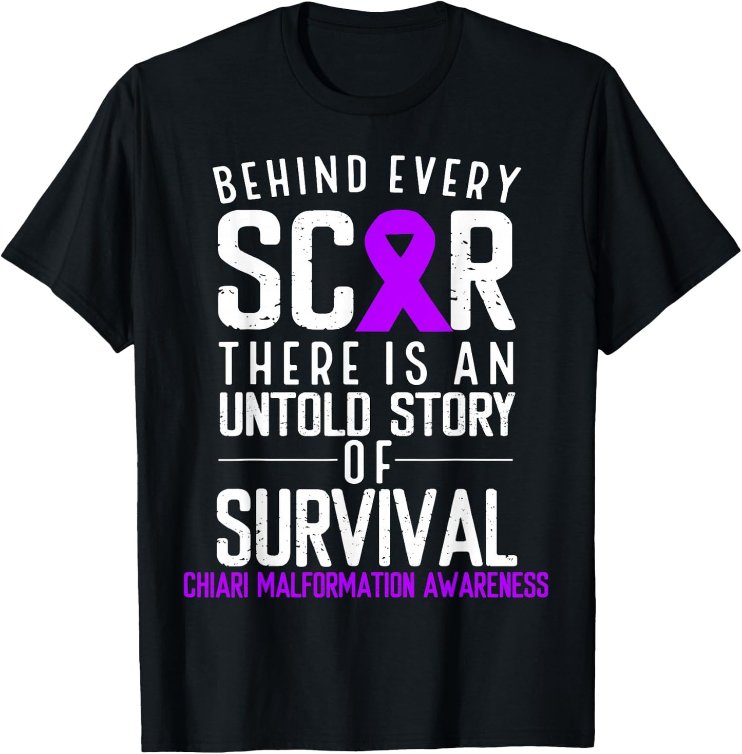 Purple Ribbon Behind Scar Chiari Malformation Awareness T-Shirt - T-Shirt | Black